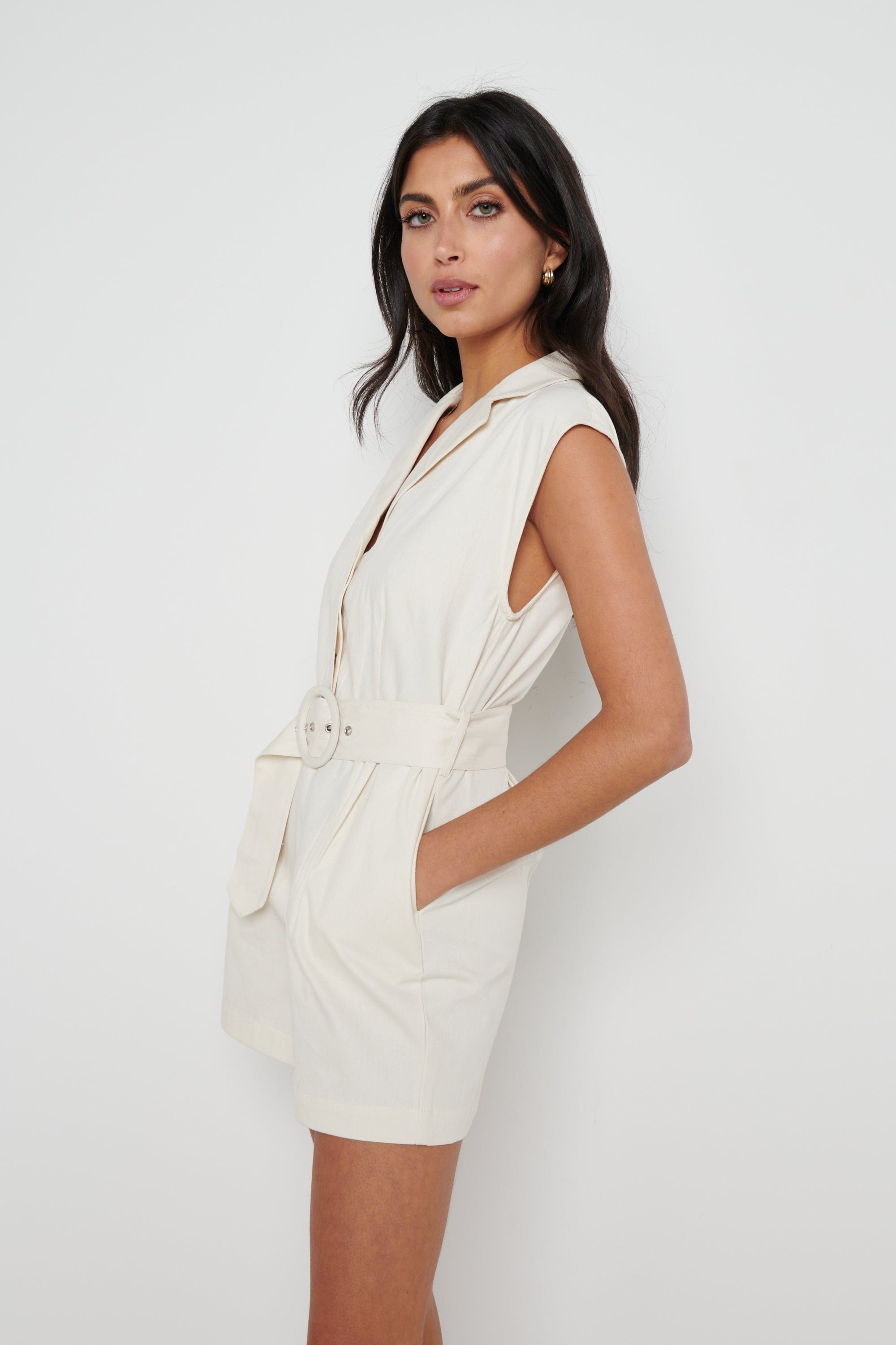 Farris Belted Playsuit - White