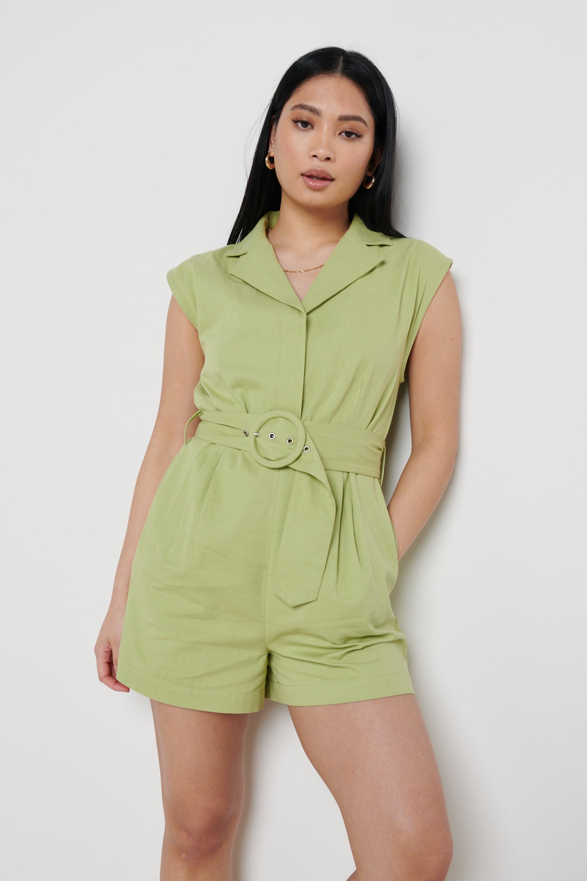 Farris Belted Playsuit - Green