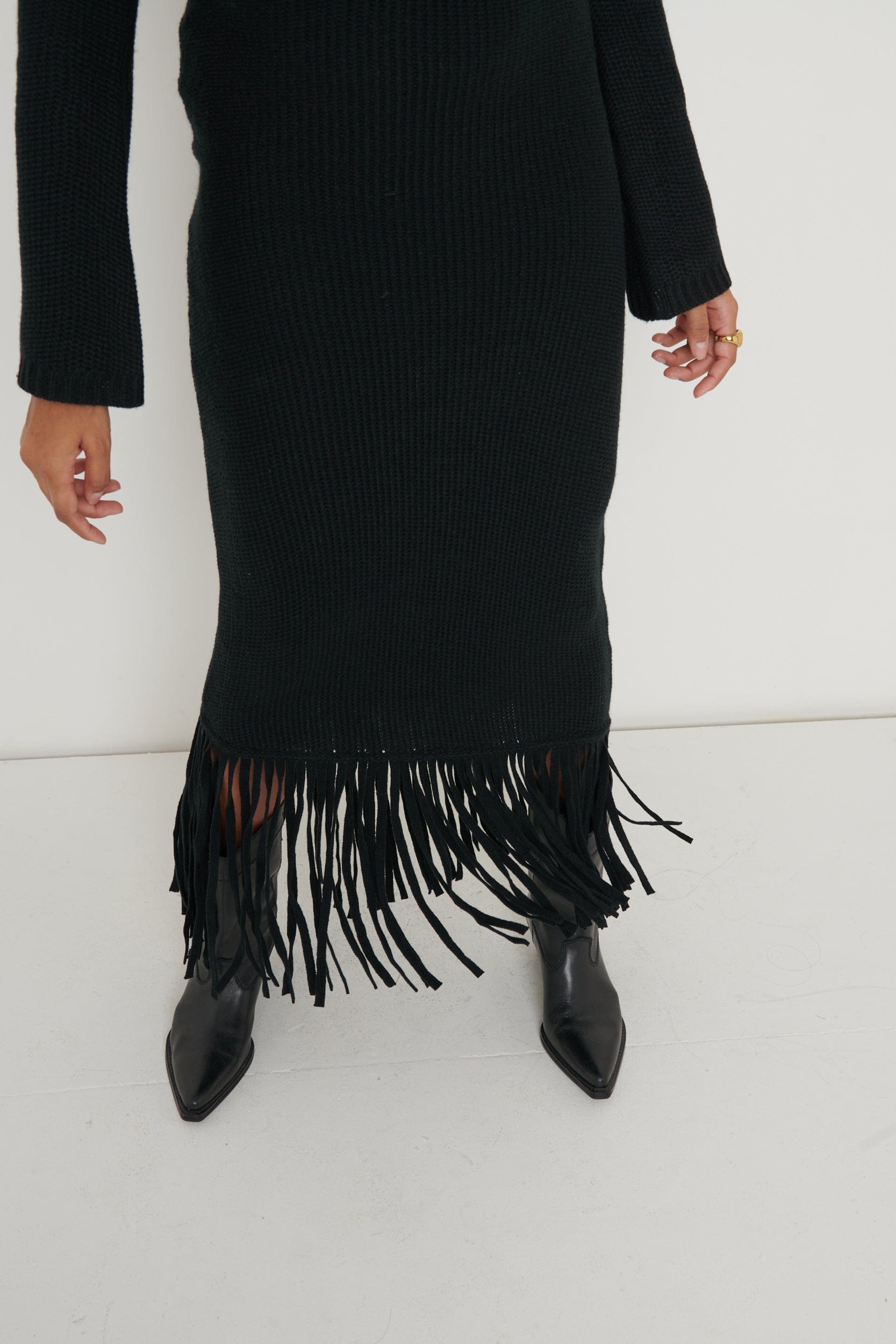 Francoise Fringed Knit Maxi Dress - Black