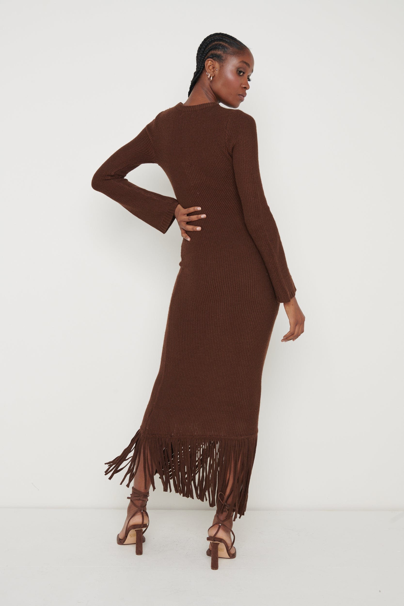 Francoise Fringed Knit Maxi Dress - Brown