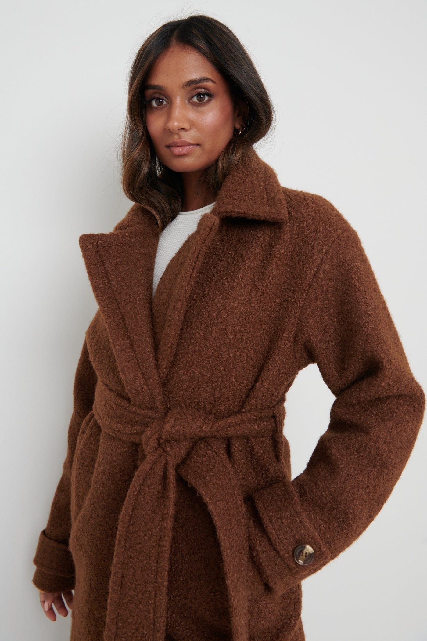 Grayson Boucle Oversized Coat - Brown – Pretty Lavish