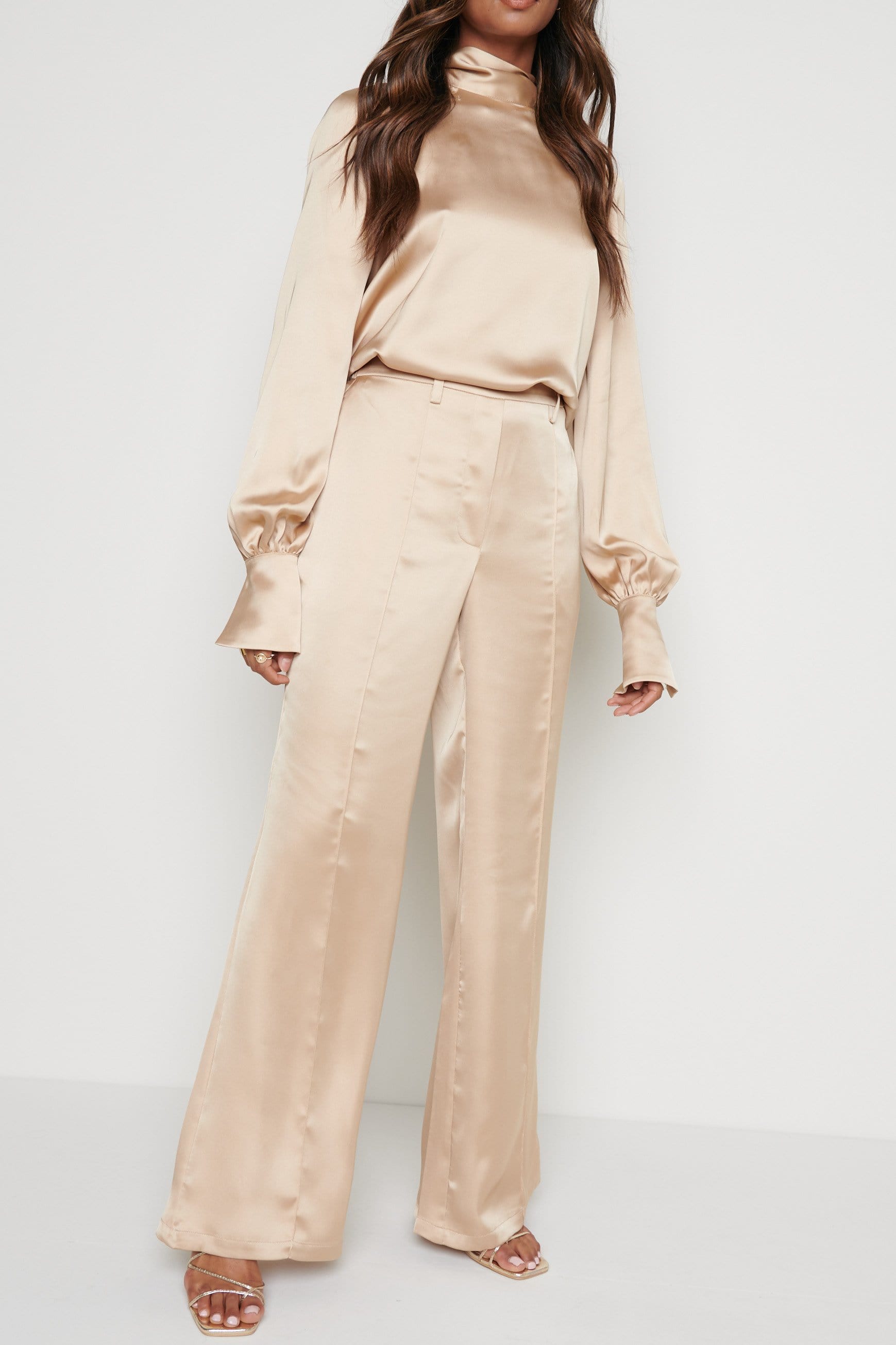 Hailee Satin Trousers - Champagne Gold