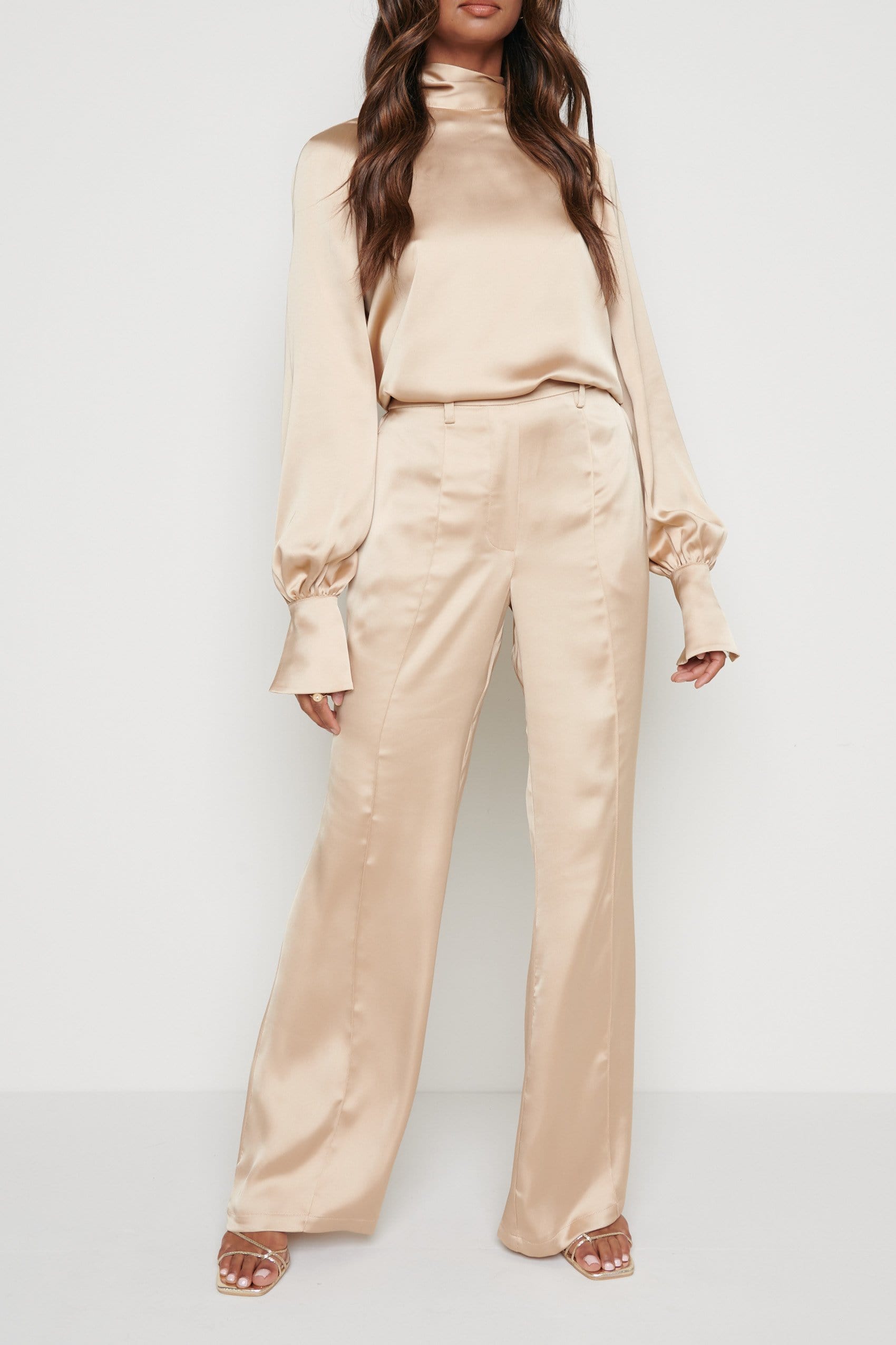 Hailee Satin Trousers - Champagne Gold