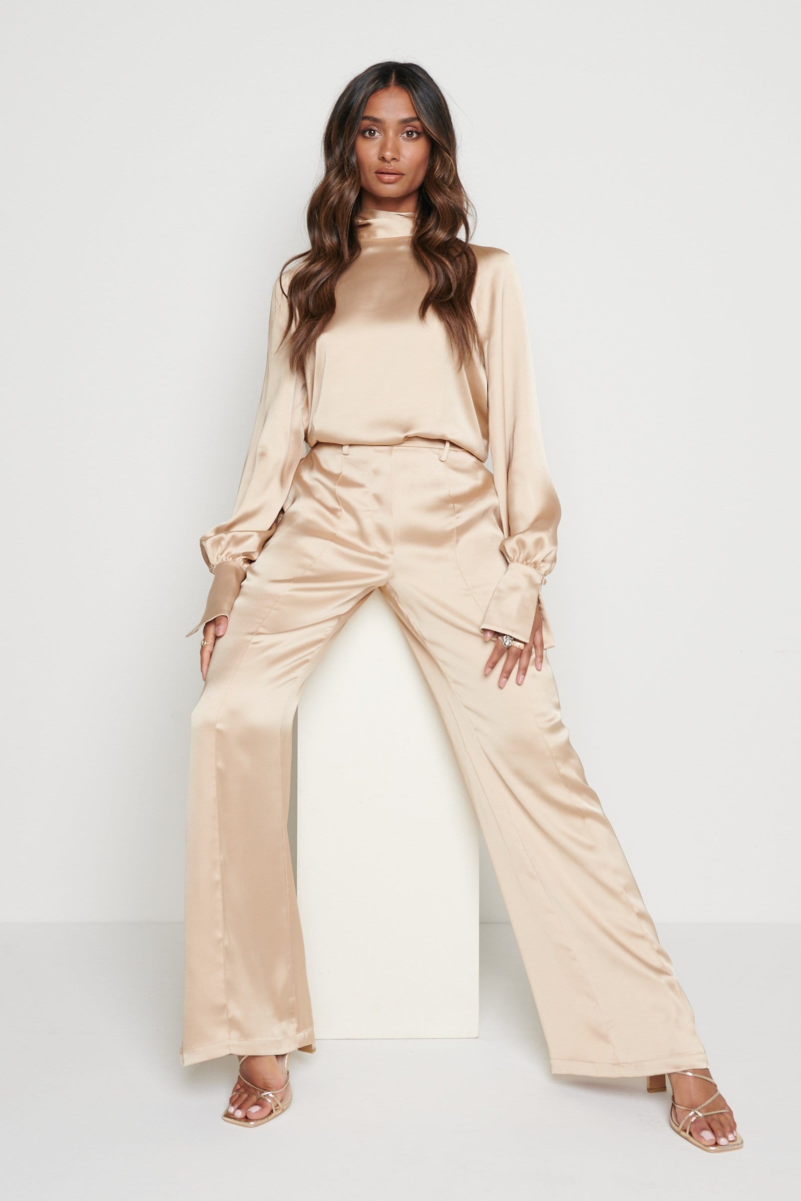 Hailee Satin Trousers - Champagne Gold – Pretty Lavish