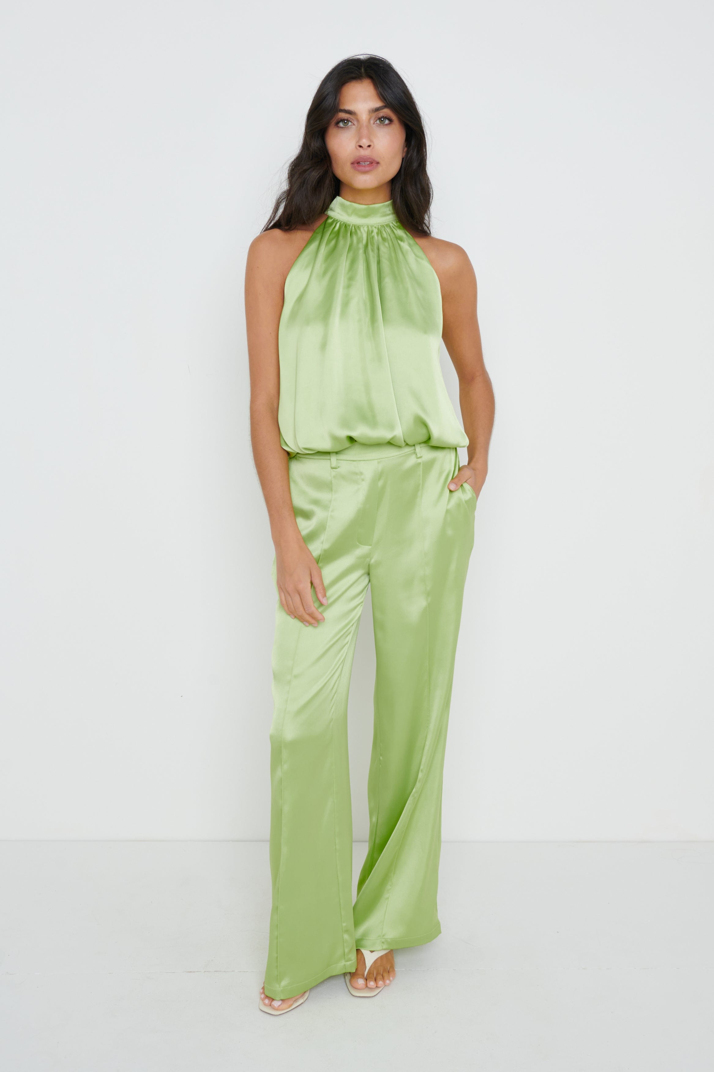 Hailee Satin Trousers - Green – Pretty Lavish