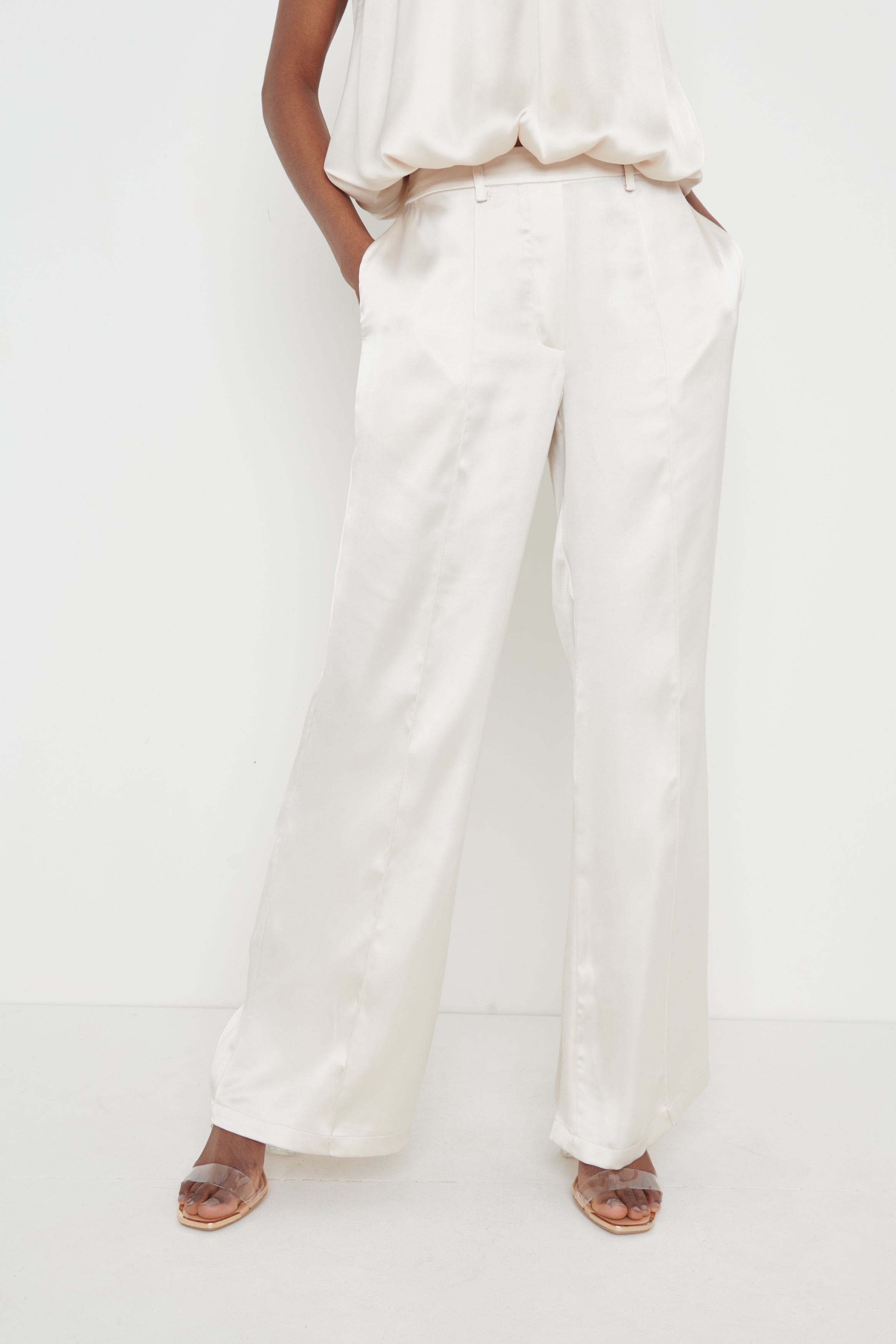Hailee Satin Trousers - Oyster