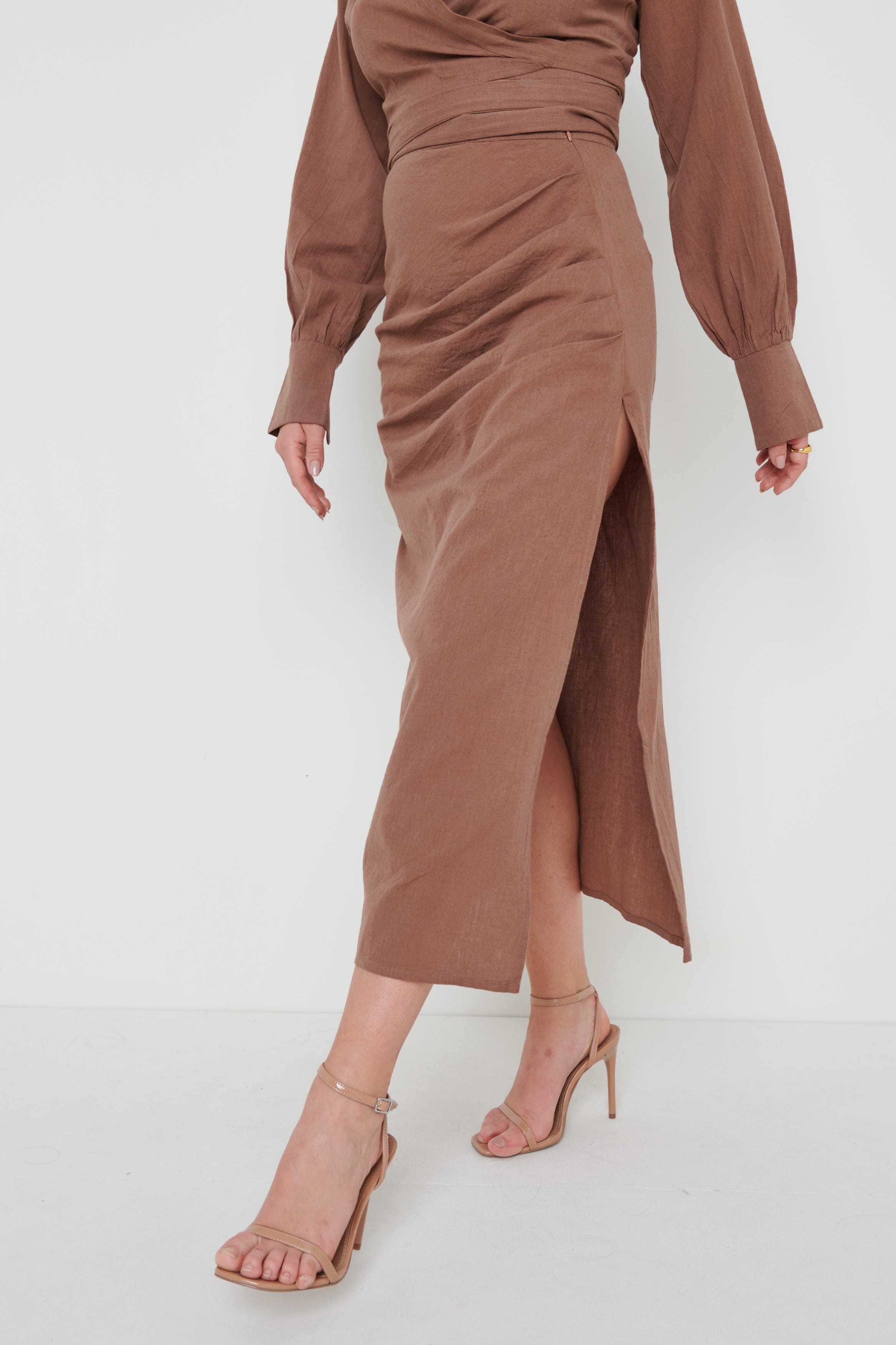 Harrie Ruched Skirt - Brown