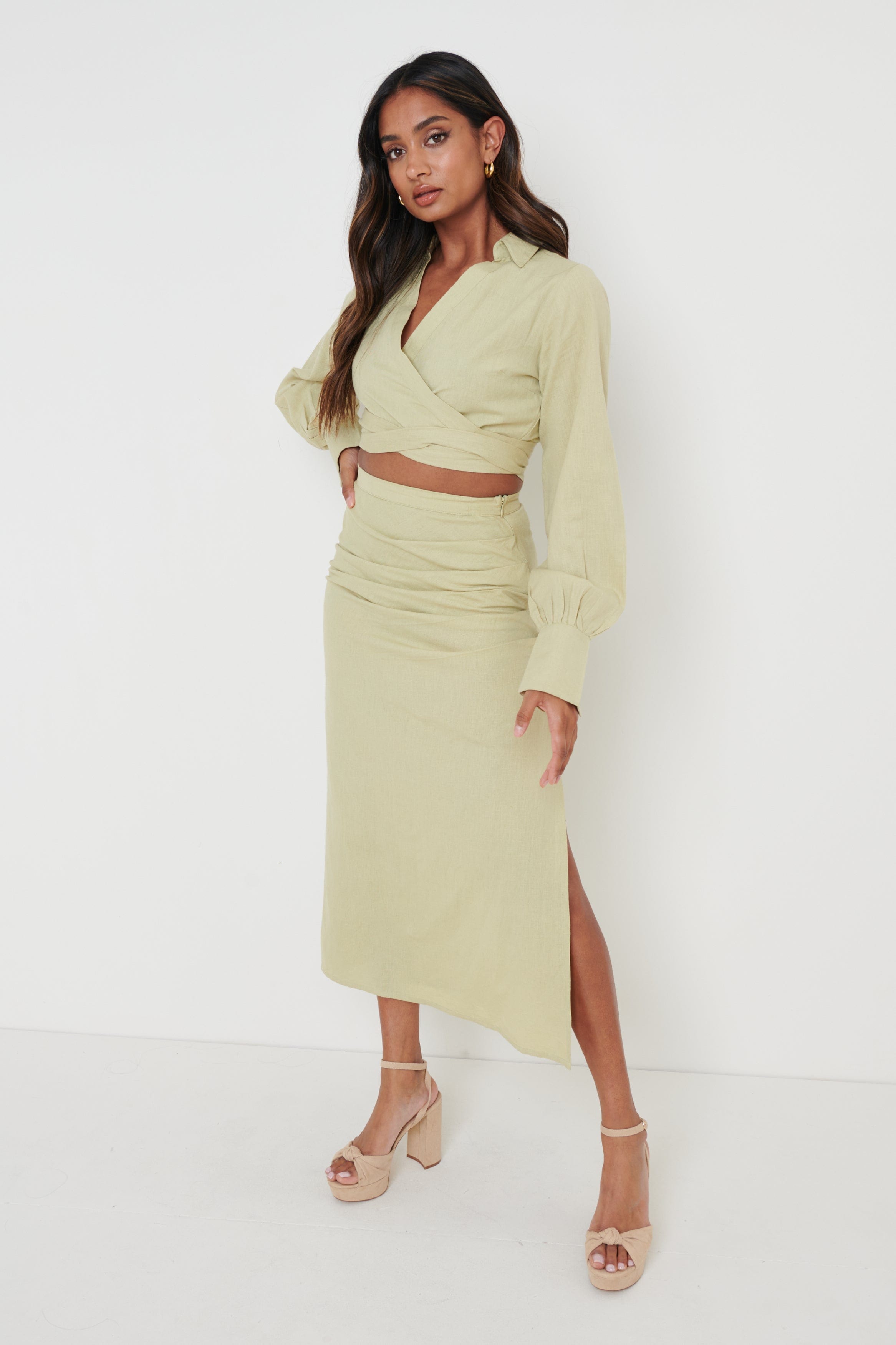 Harrie Ruched Skirt - Olive Green