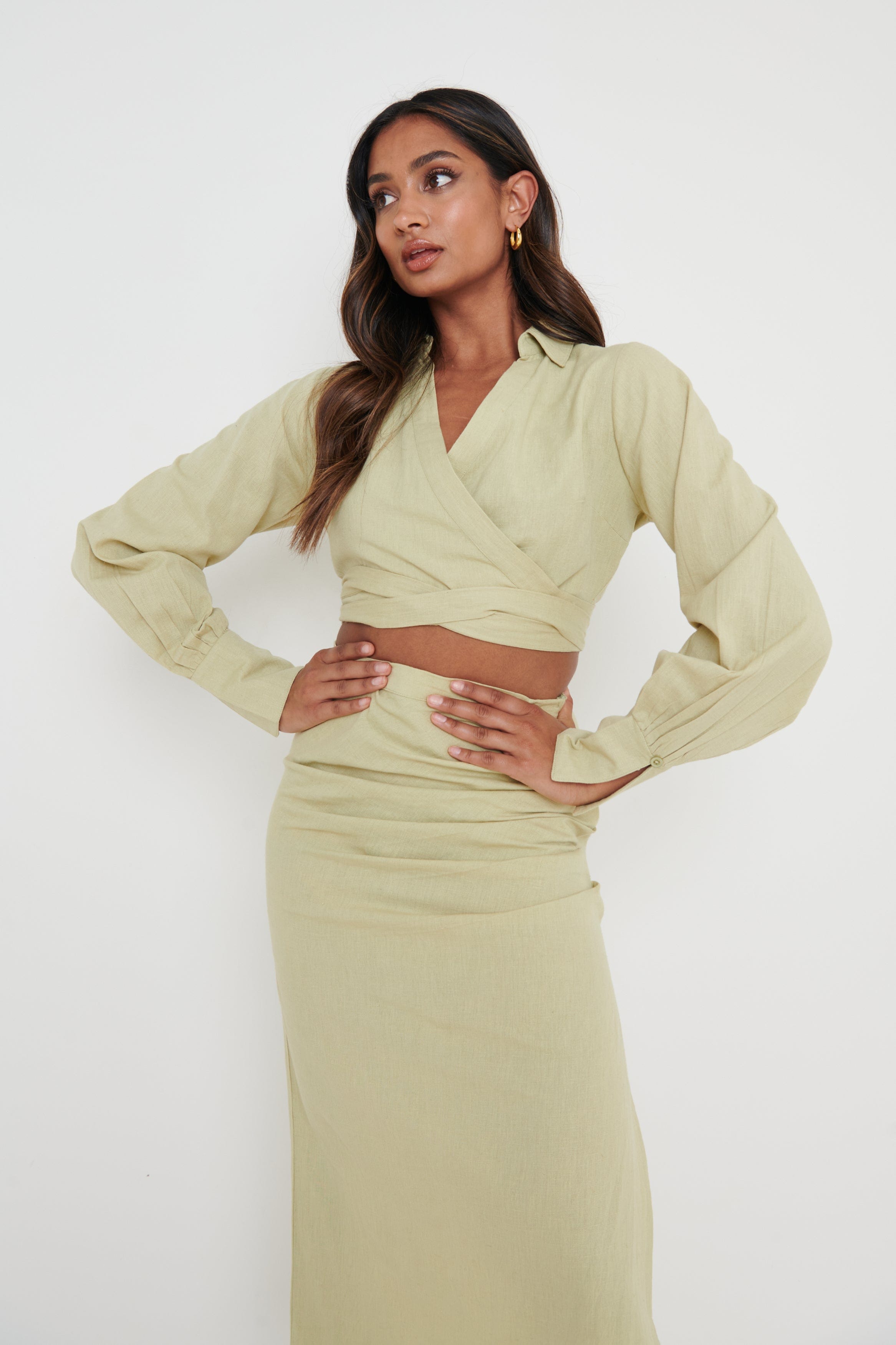 Harrie Tie Blouse - Olive Green
