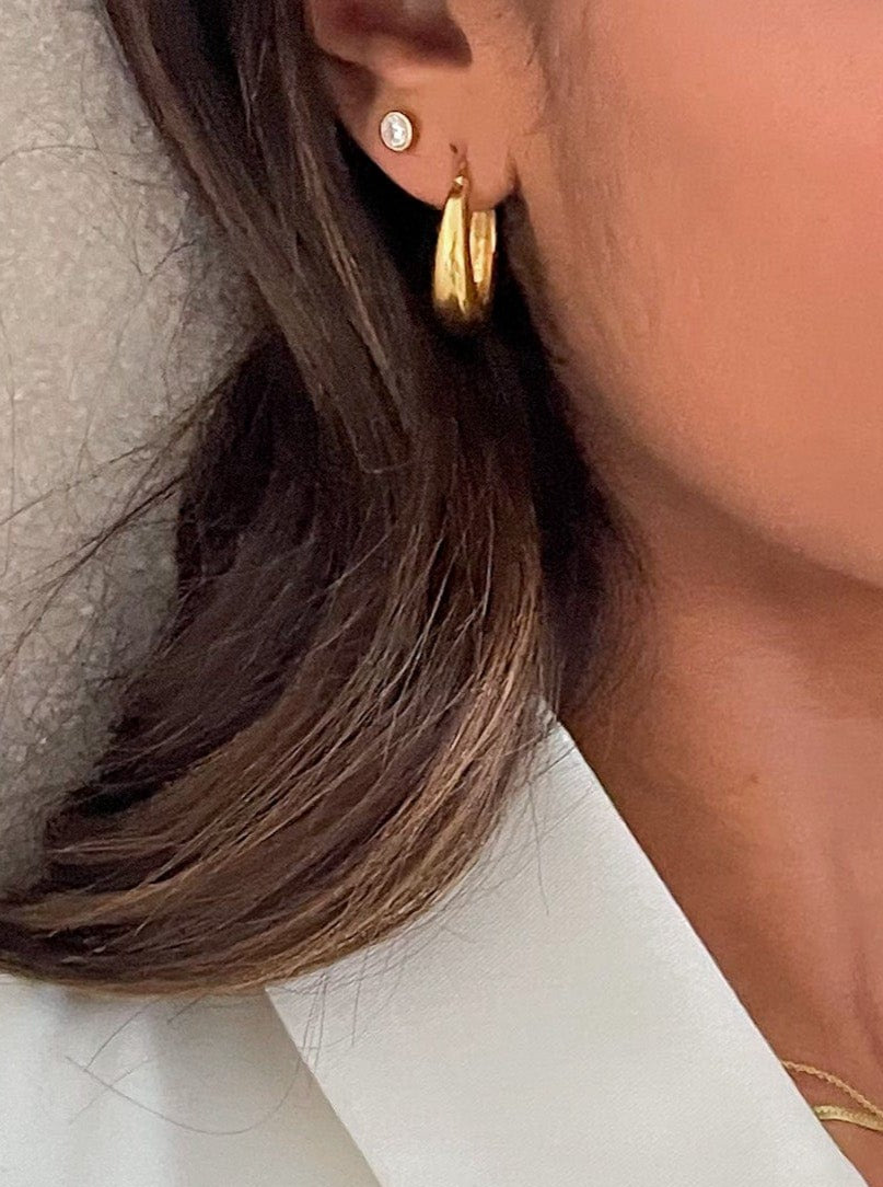 Zyanna Gem Stone Stud Earring - Argent Recyclé Plaqué Or