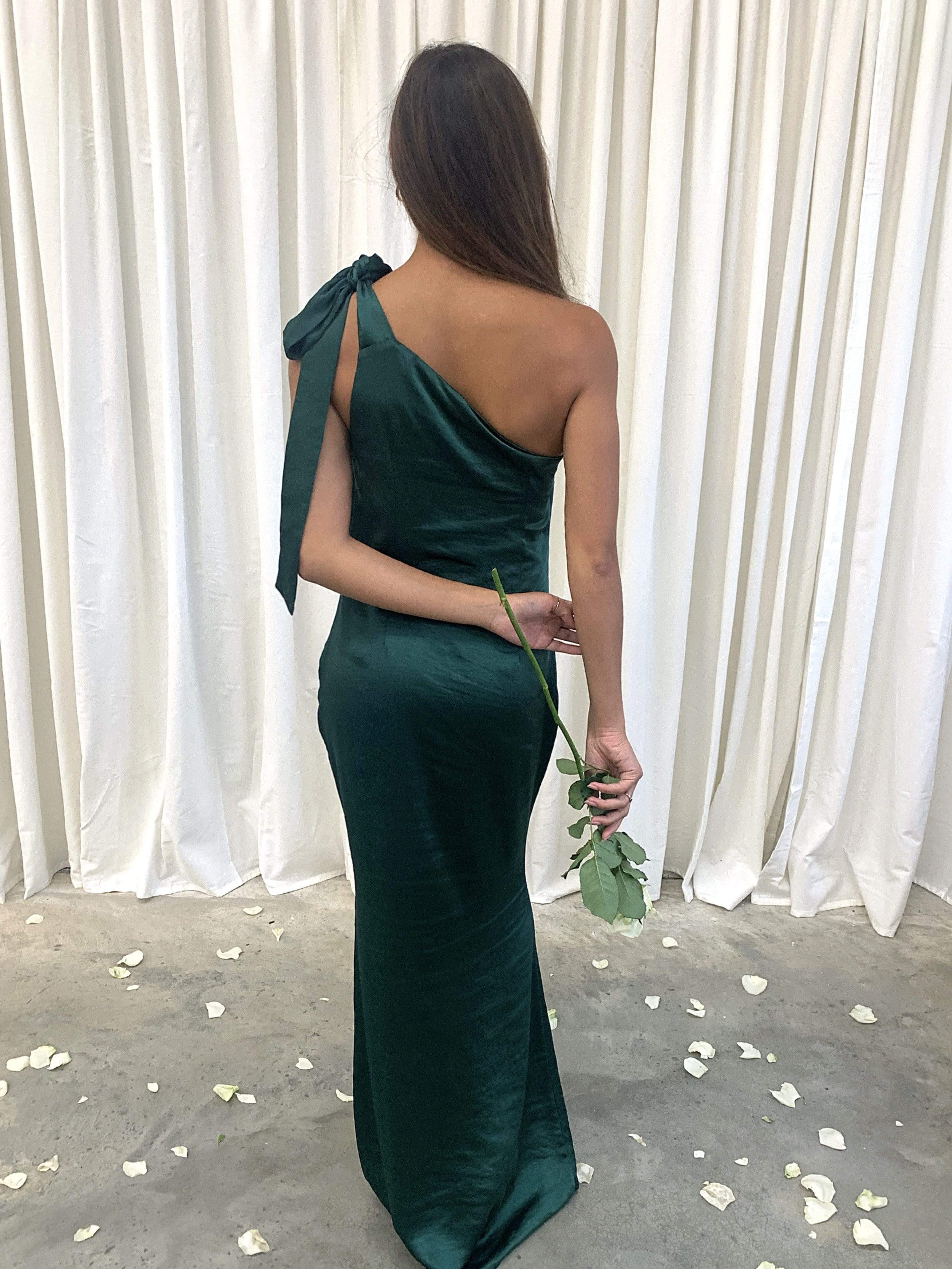 Amelia Maxi Tie Dress - Matte Emerald Green (4779630919773)