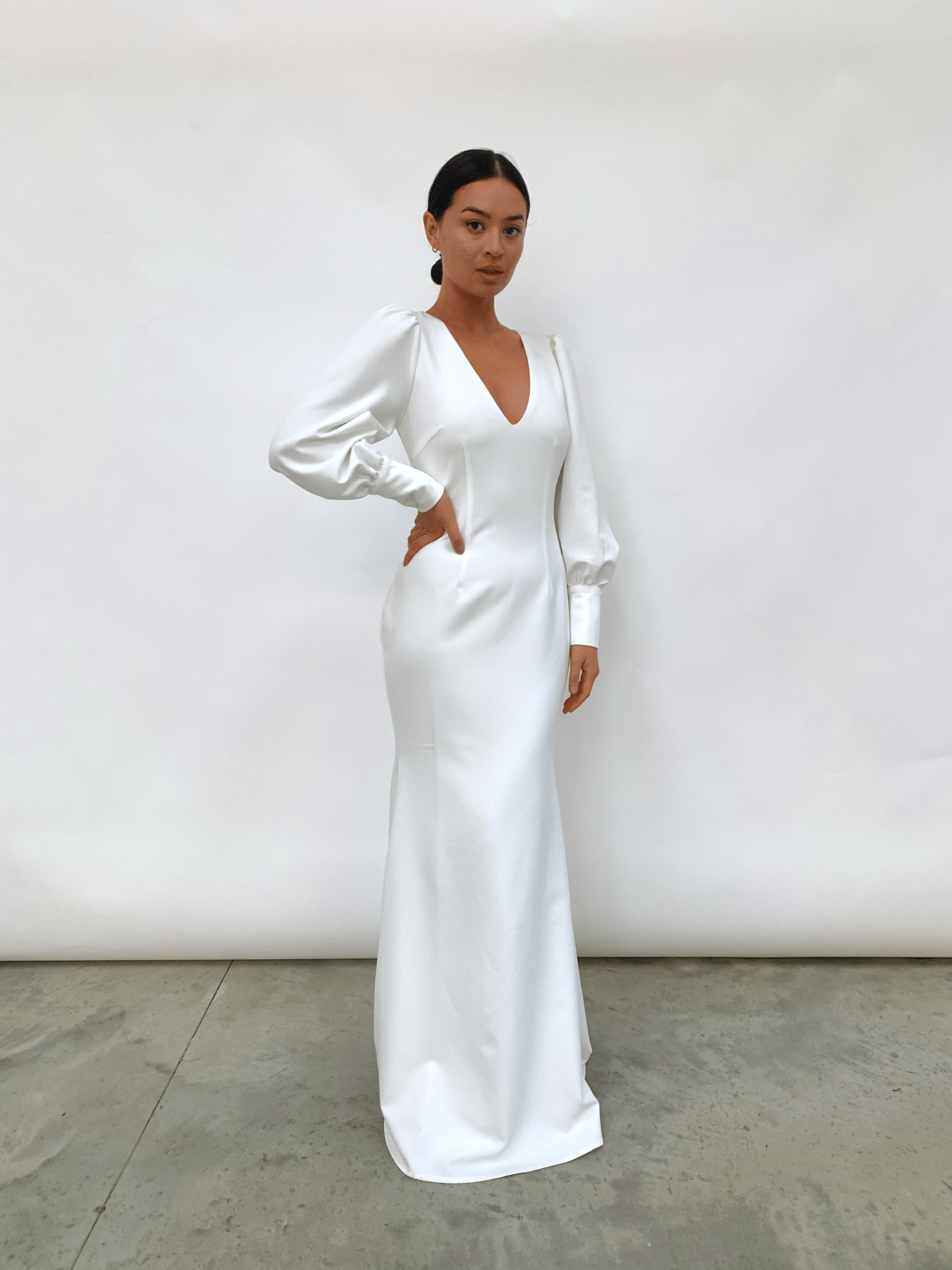 Kate Plunge Maxi Dress White Crepe Pretty Lavish