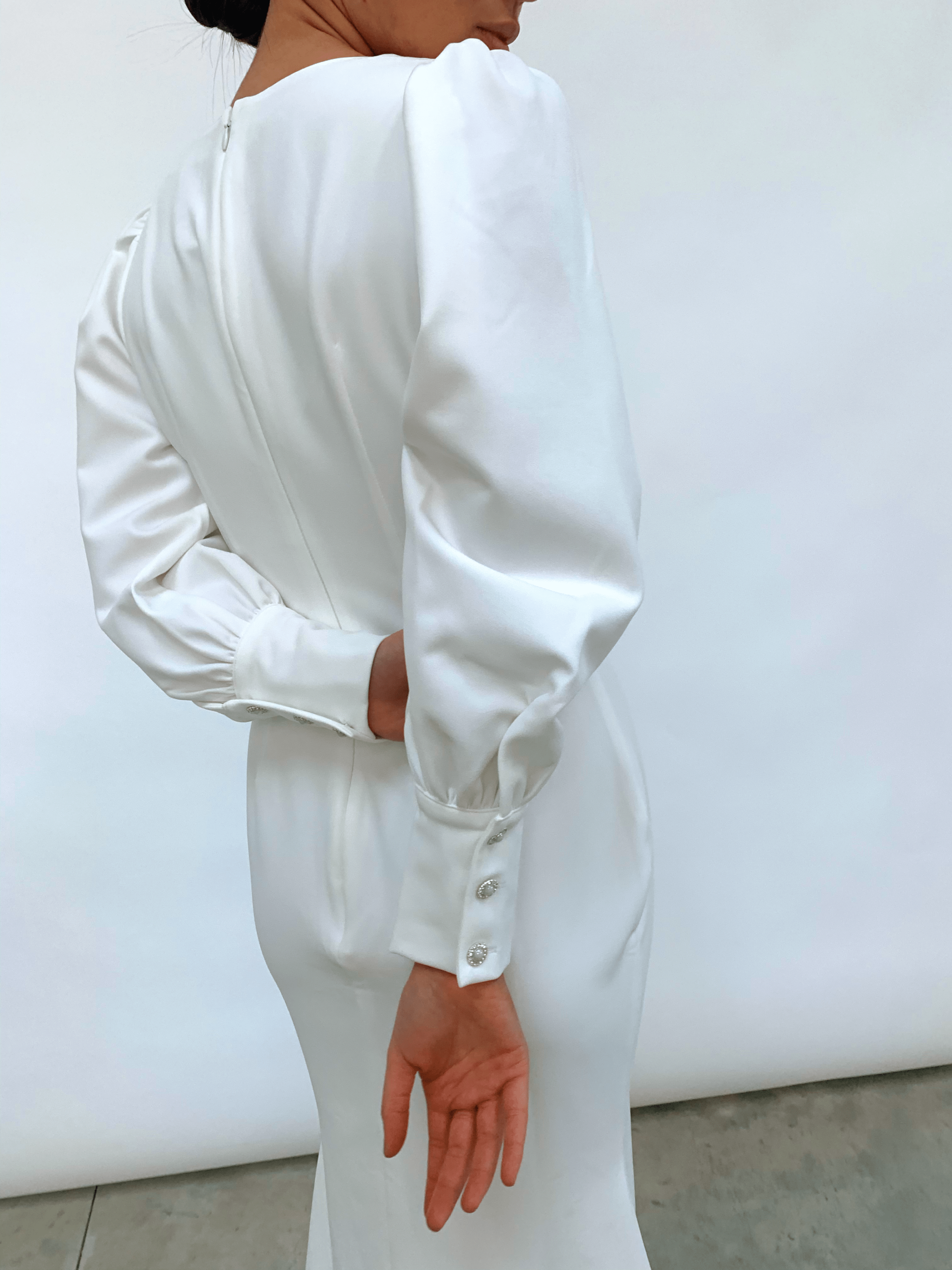 Kate Plunge Maxi Dress - White Crepe (4810380574813)