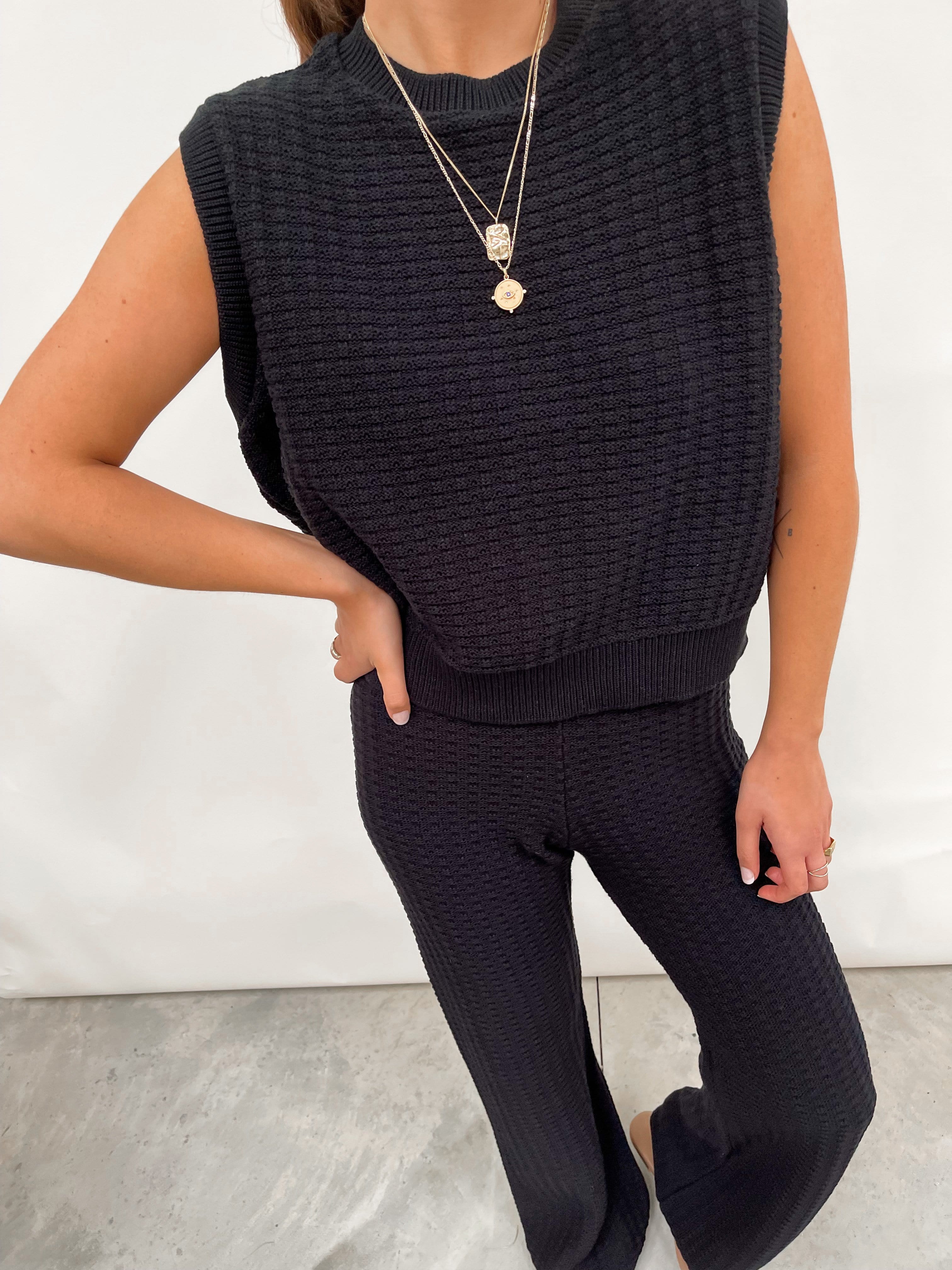 Quinn Crochet Knit Top - Black
