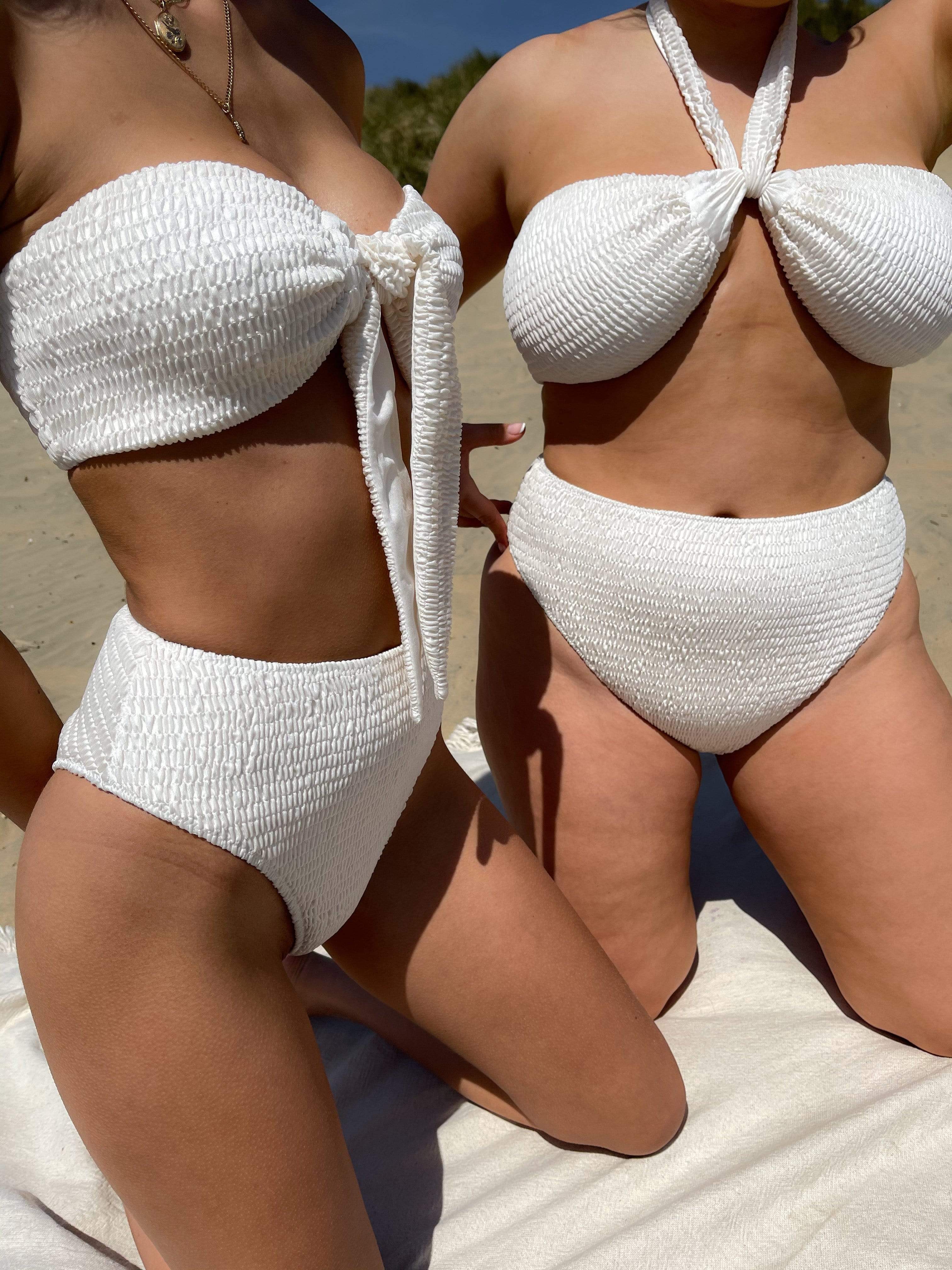 Haut de bikini noué à smocks Palma - Crème