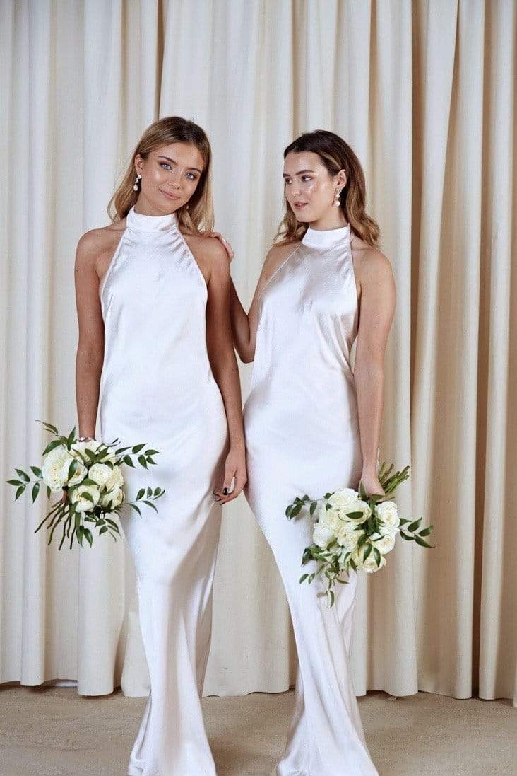 oyster satin bridesmaid dress TH&TH Camilla Bridesmaid Dress in Oyster Satin