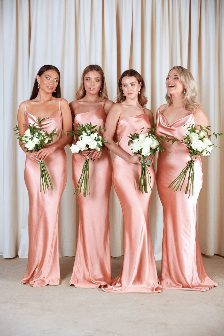 Peach maxi bridesmaid dress hot sale