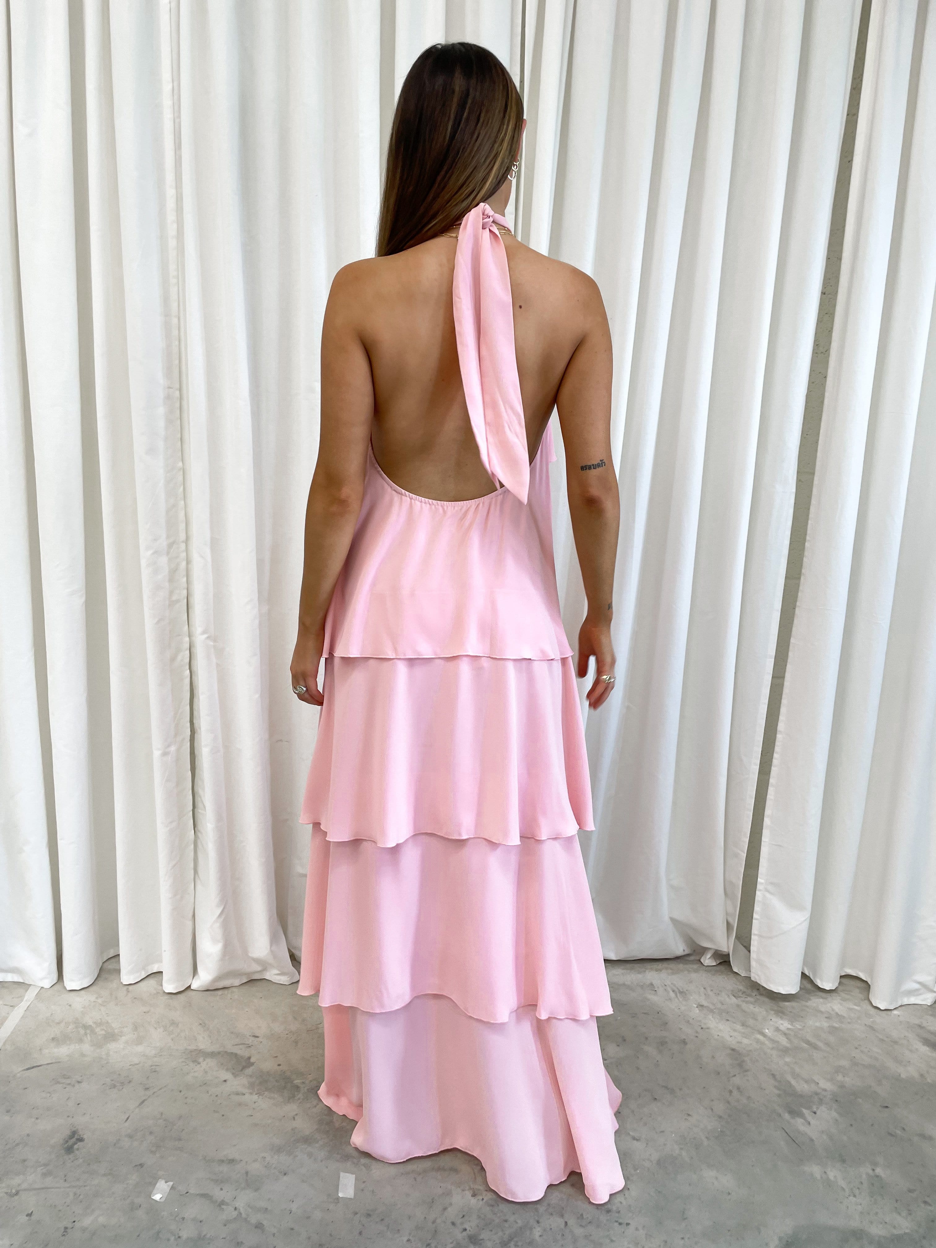 Thea Ruffle Halterneck Dress - Pink – Pretty Lavish