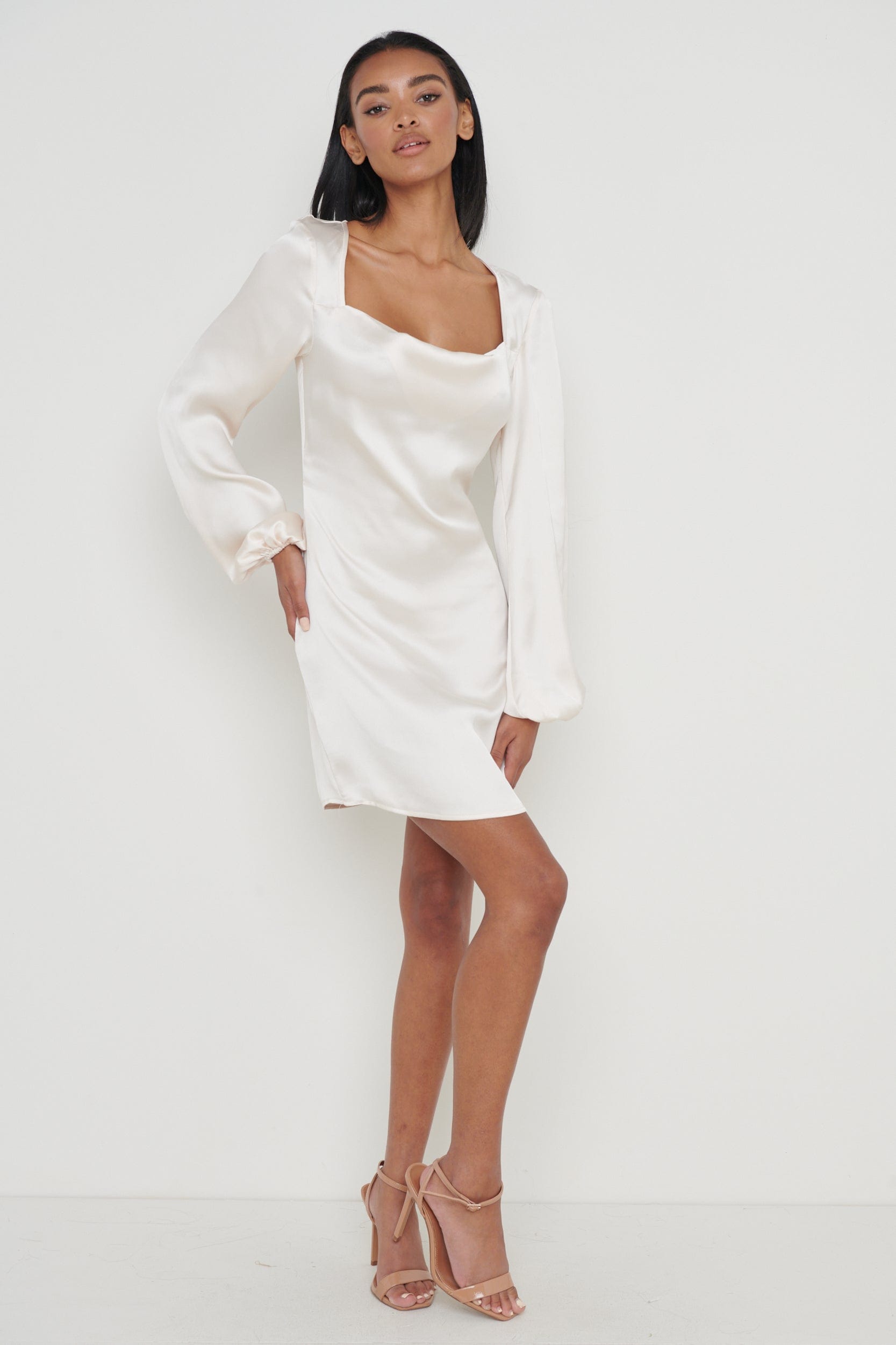 Janis Cowl Neck Mini Dress - Oyster