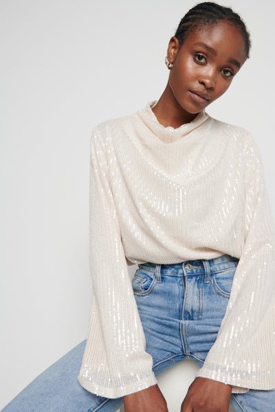 Jayda Cowl Neck Blouse- Ecru Sequin – Pretty Lavish