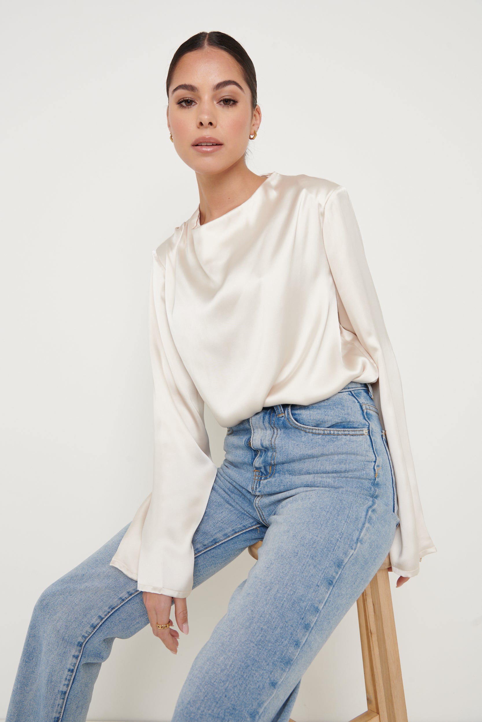 Jayda Recycled Cowl Neck Blouse - Oyster