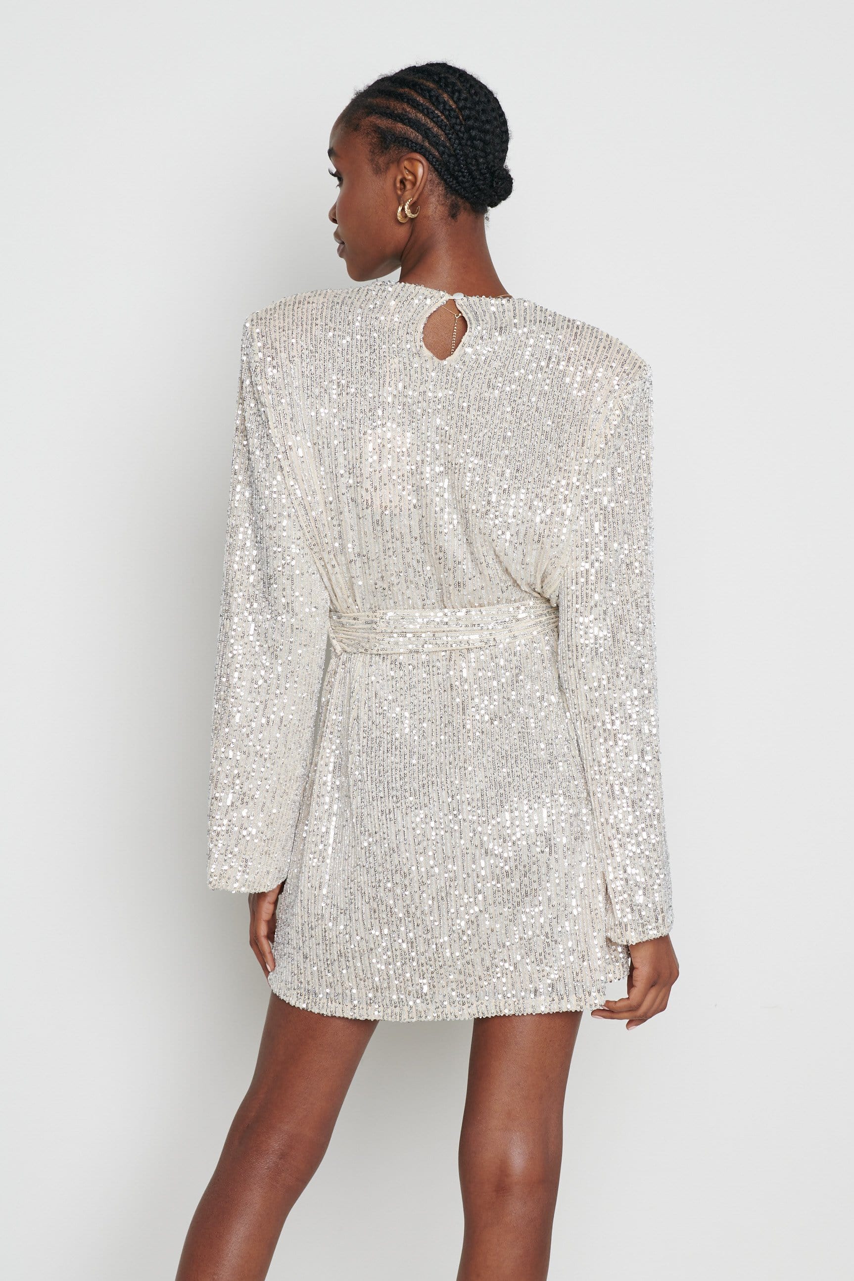 Jayda Sequin Cowl Neck Dress - Silver
