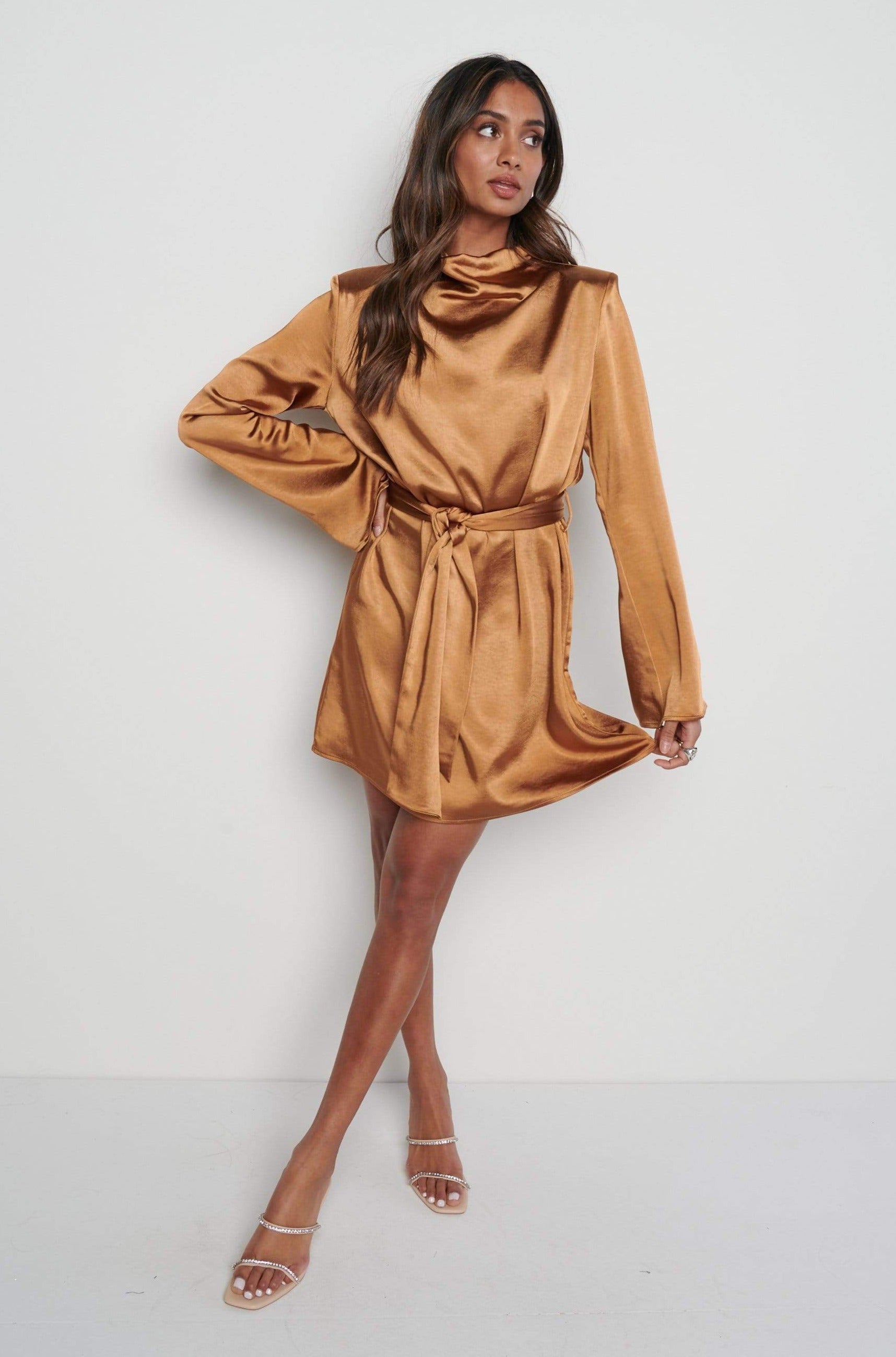 Jayda Cowl Neck Dress - Brown