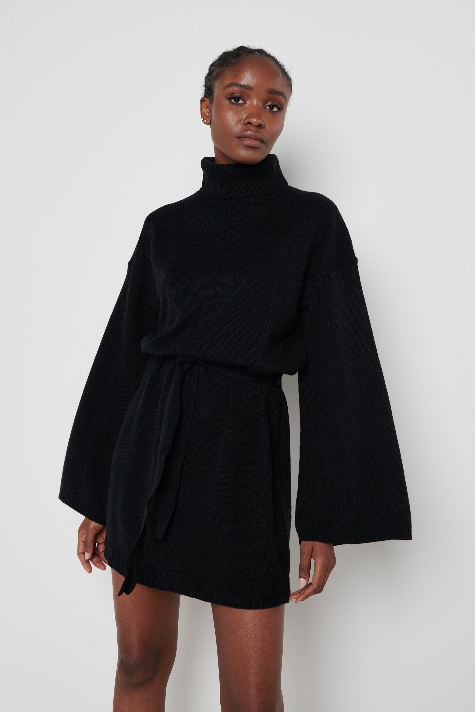 Jayda Knit Roll Neck Dress - Black