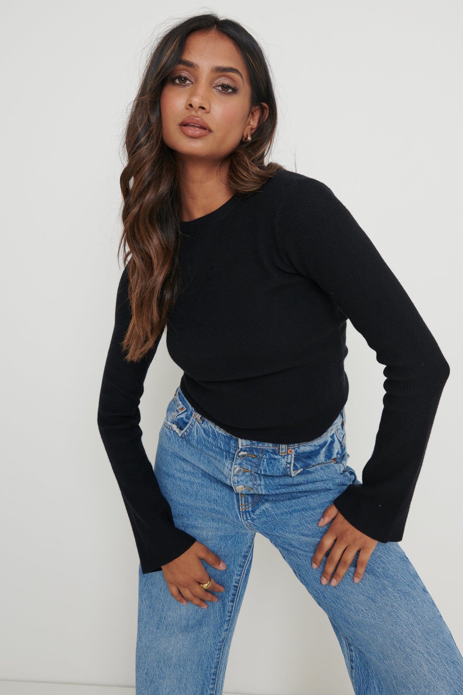 Jayla Long Sleeve Knit Top - Black – Pretty Lavish