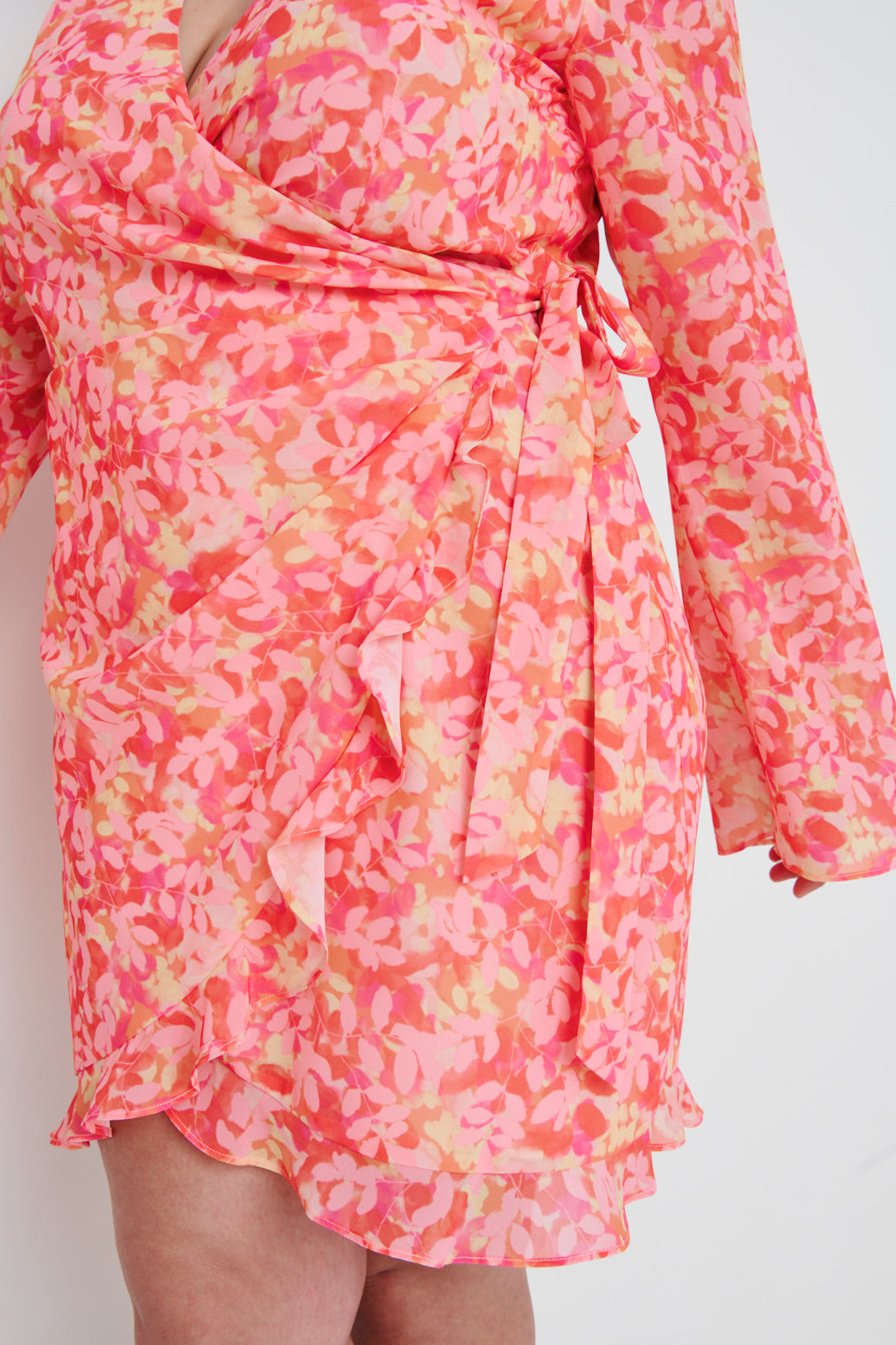 Jessica V-neck Wrap Mini Dress Curve Orange and Pink Floral