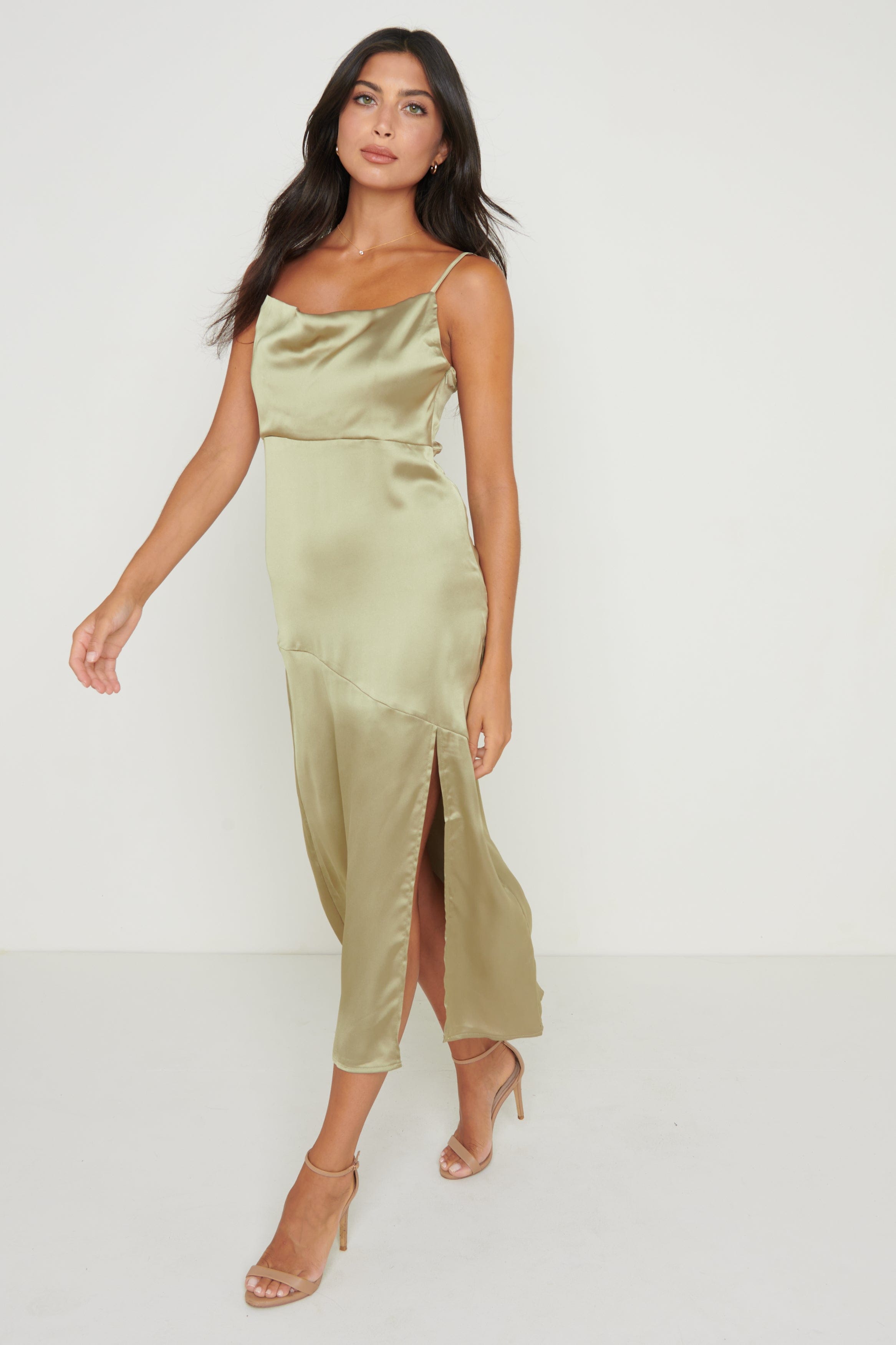 Keisha Asymmetric Midaxi Dress - Pale Olive Grey