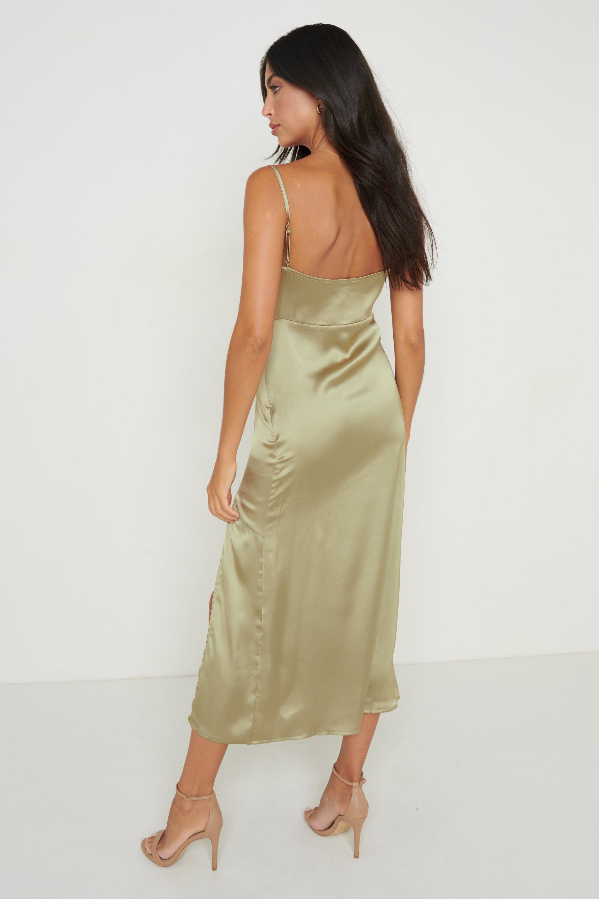 Keisha Asymmetric Midaxi Dress - Pale Olive Grey