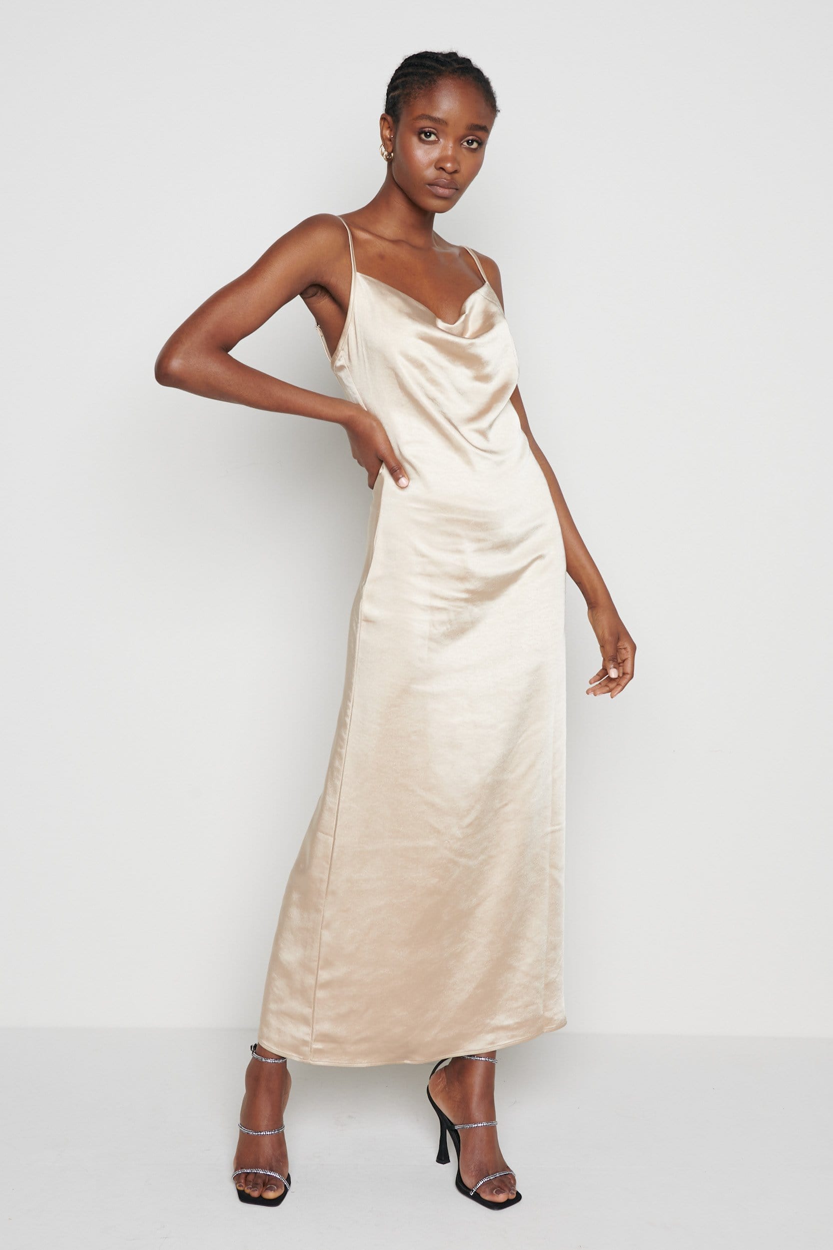 Gold slip dress on sale long