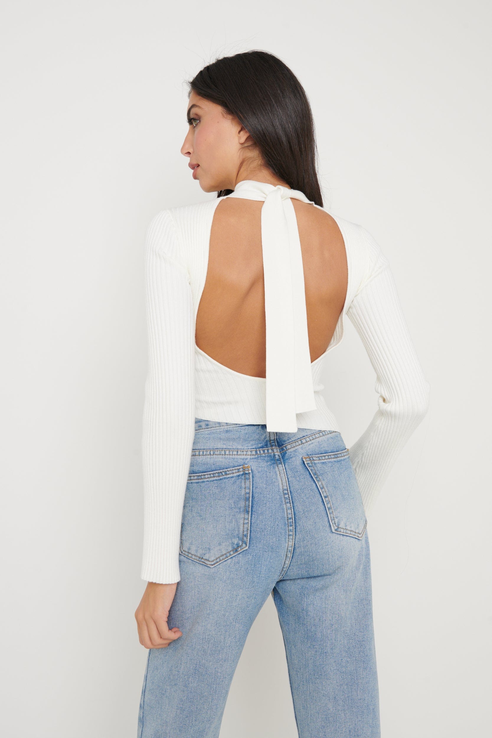 Lakelyn Backless High Neck Knit Top - Cream