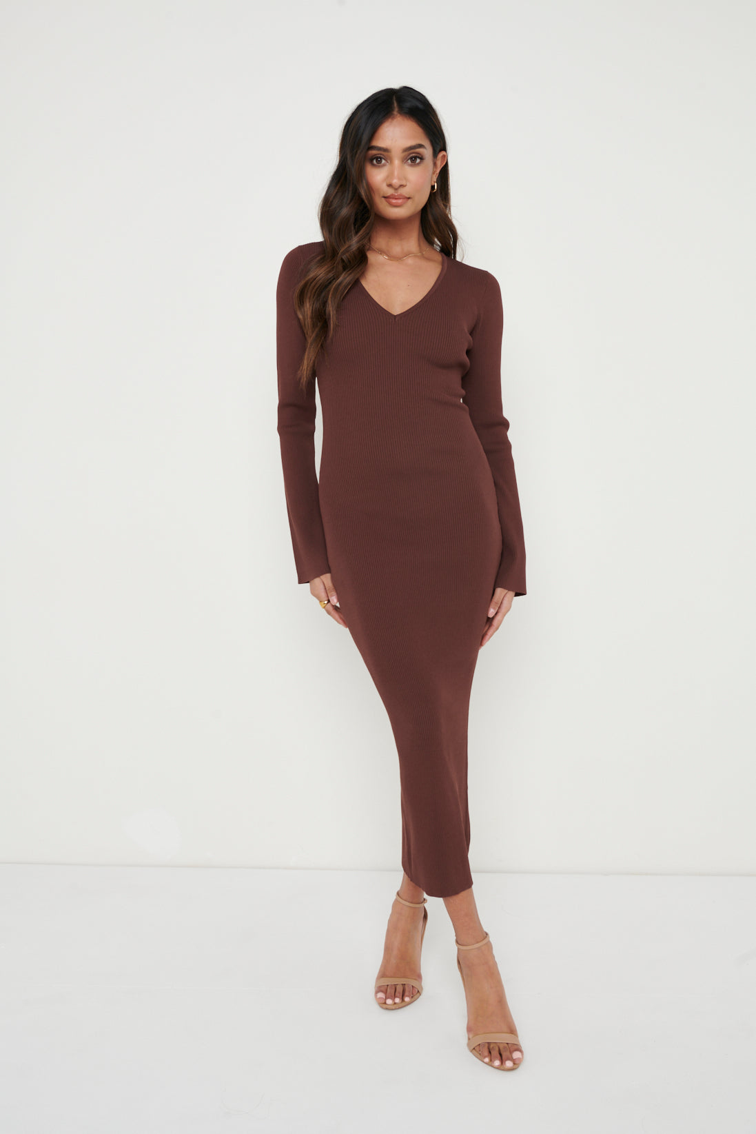 Lara Long Sleeve Dress- Brown – Pretty Lavish