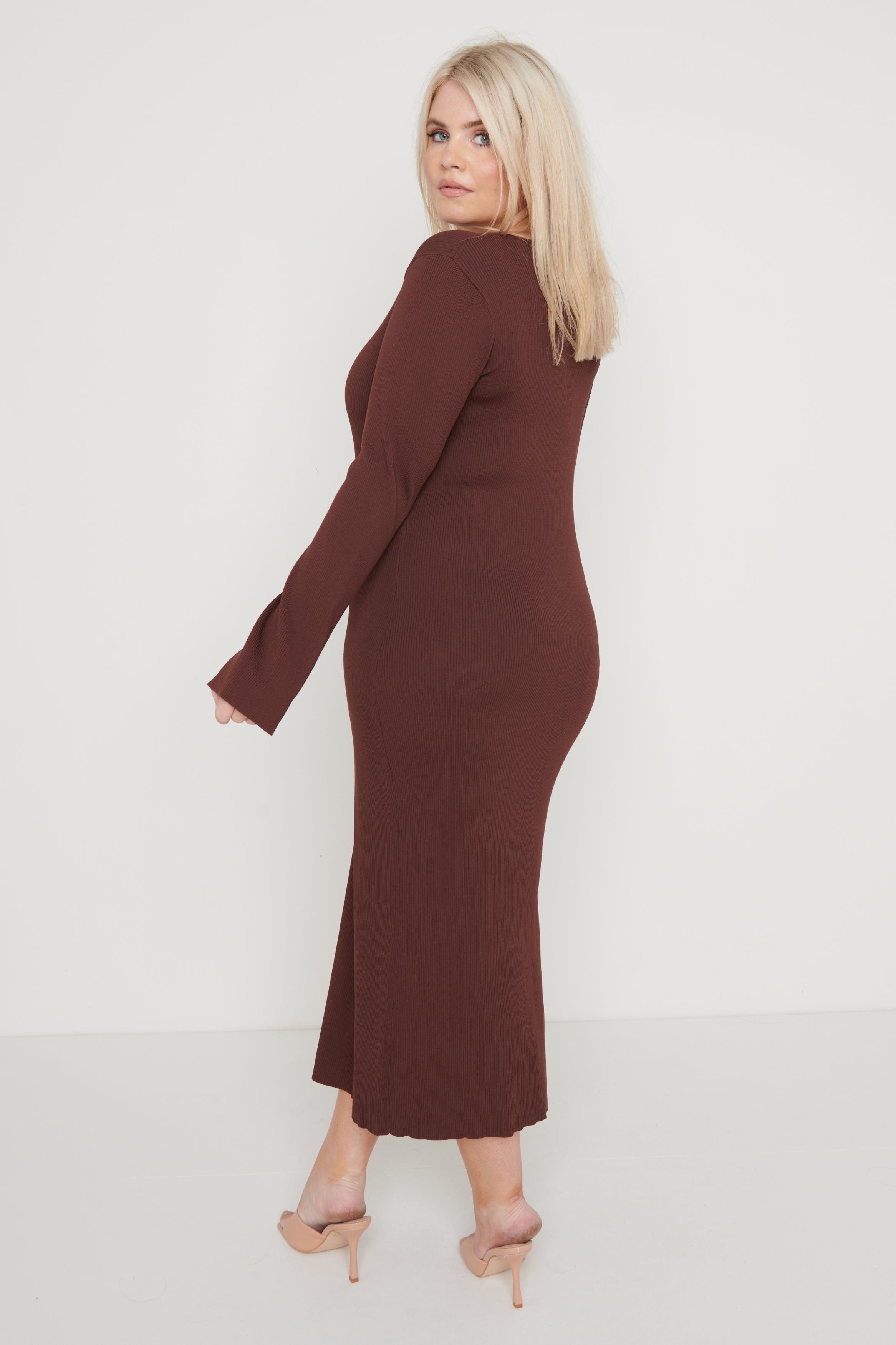 Lara Long Sleeve Dress- Brown