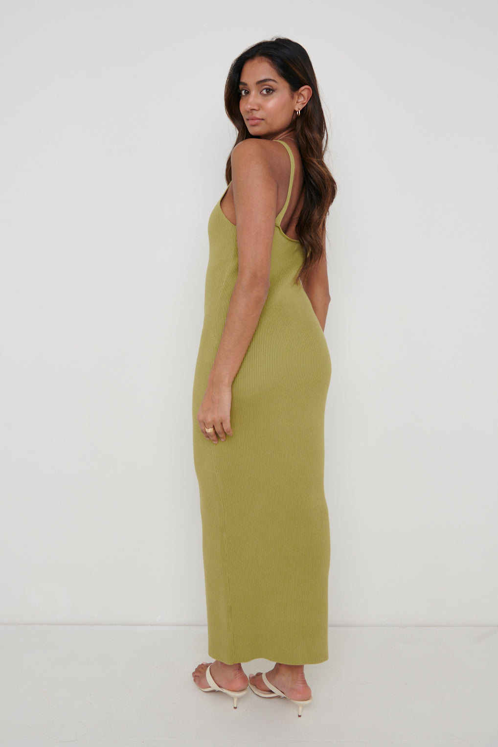 Lara Ribbed Midaxi Dress - Olive