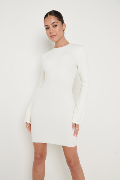 Laurel Long Sleeve Knit Mini Dress - Cream – Pretty Lavish
