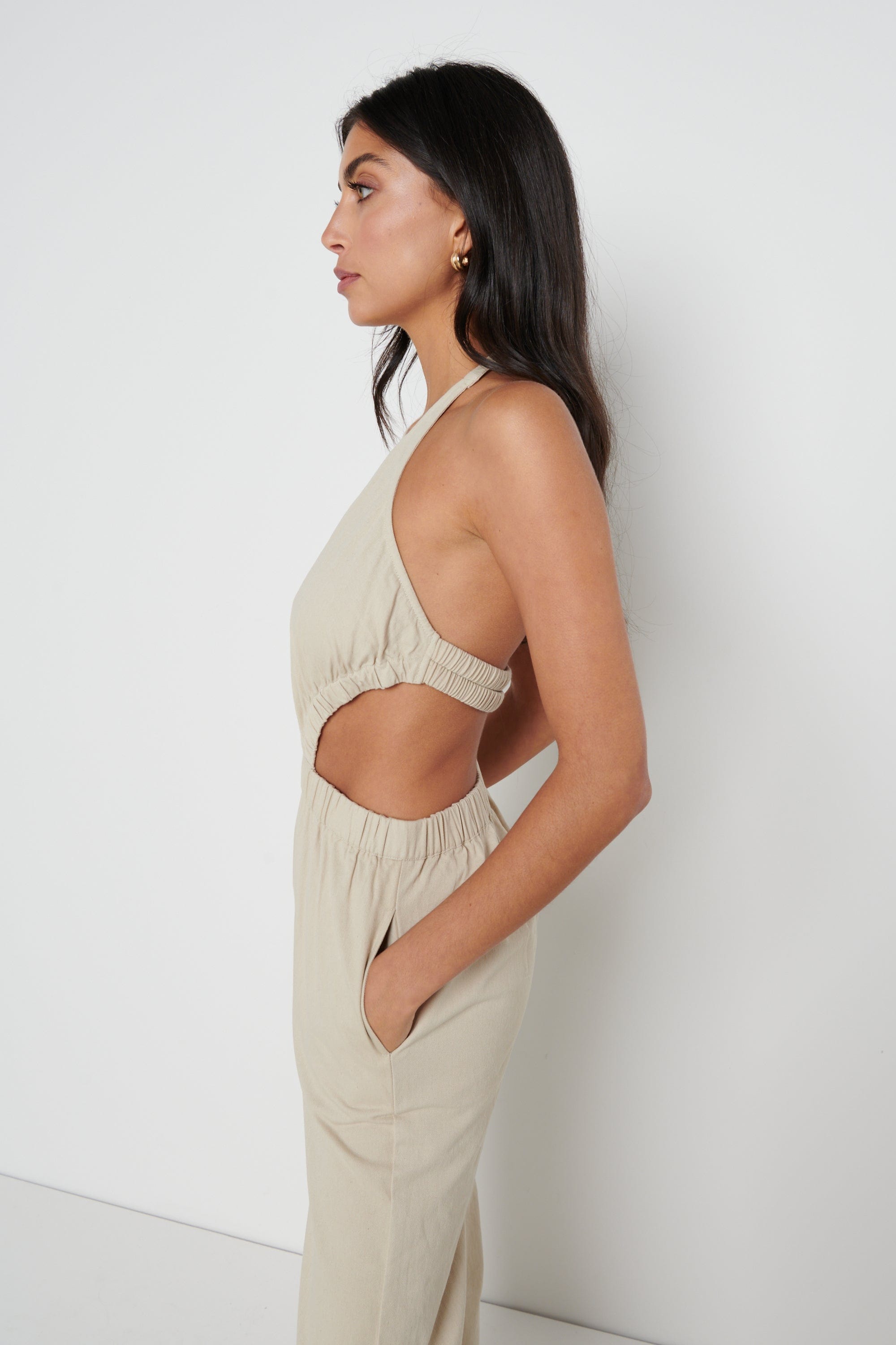 Lexi Scrunch Backless Jumpsuit - Taupe