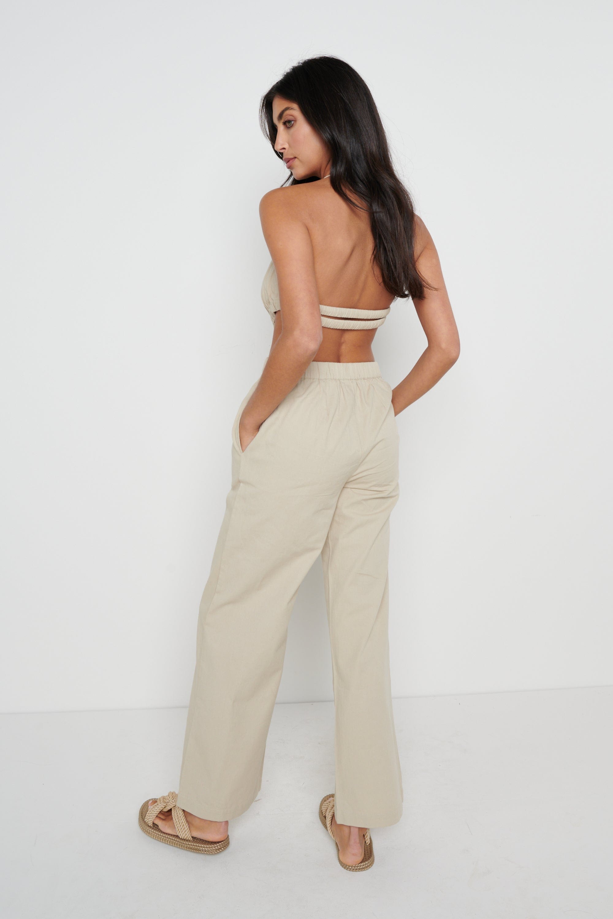 Lexi Scrunch Backless Jumpsuit - Taupe