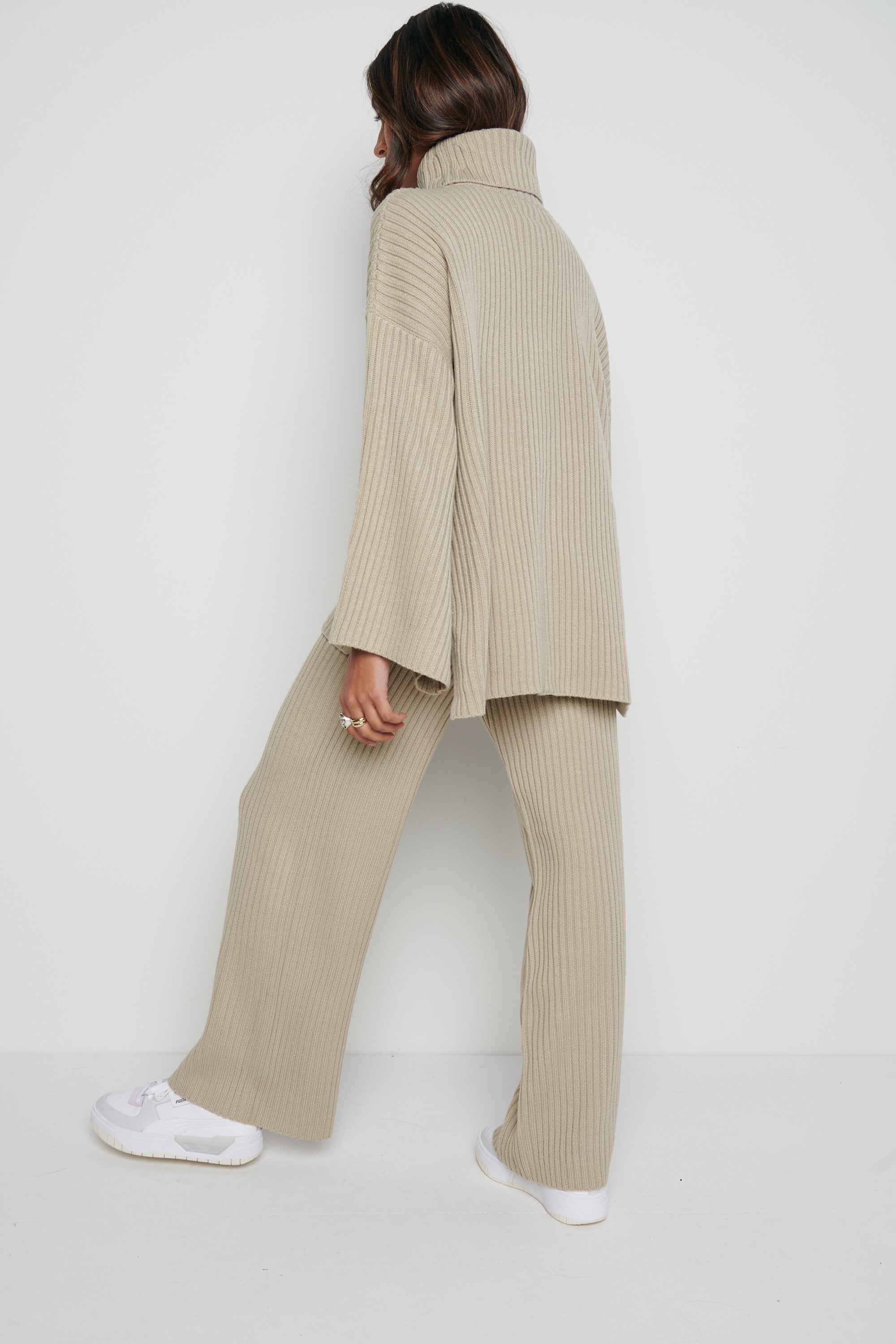 Lina Ribbed Trousers- Stone