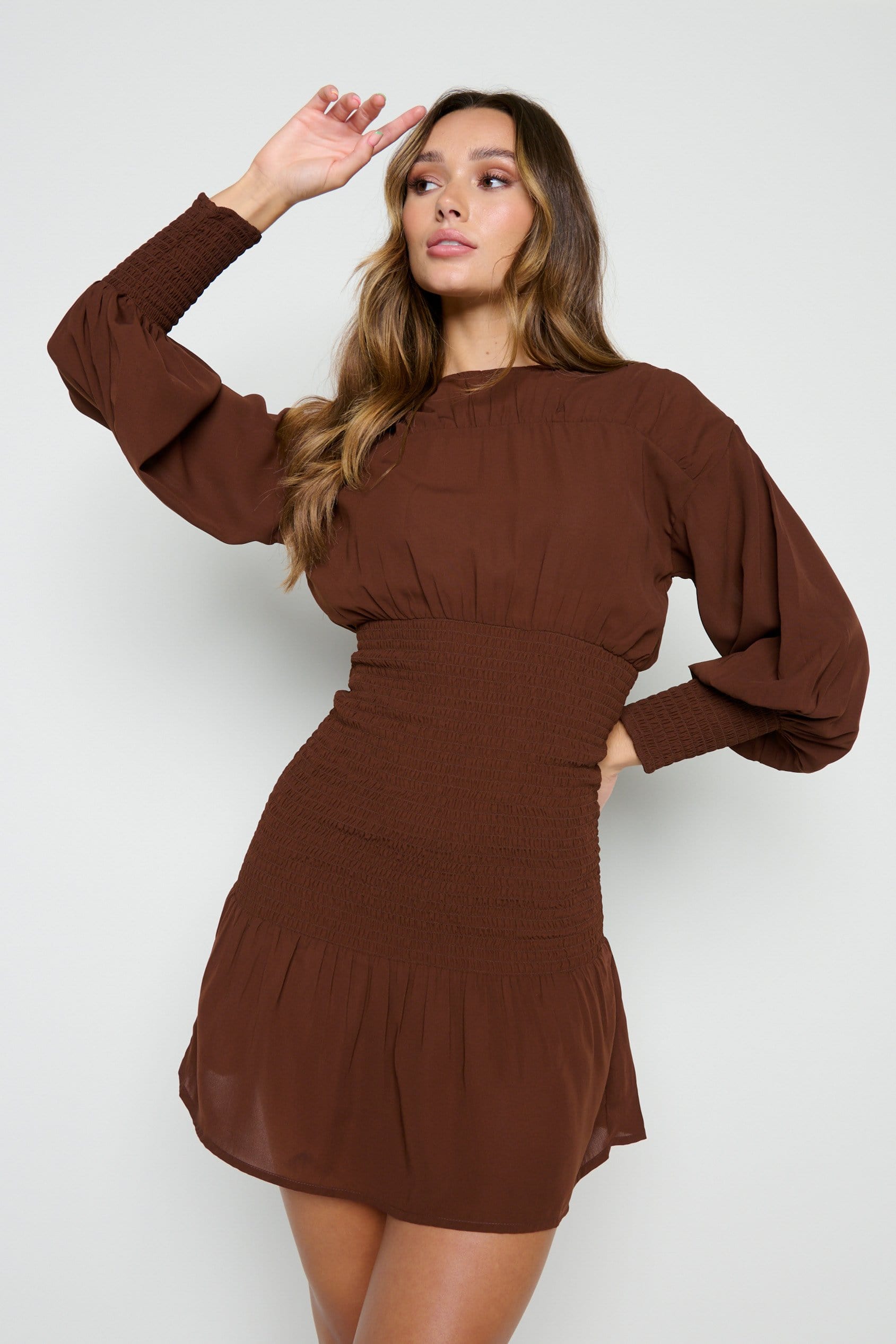 Lucille Mini Shirred Dress - Forest Gateau