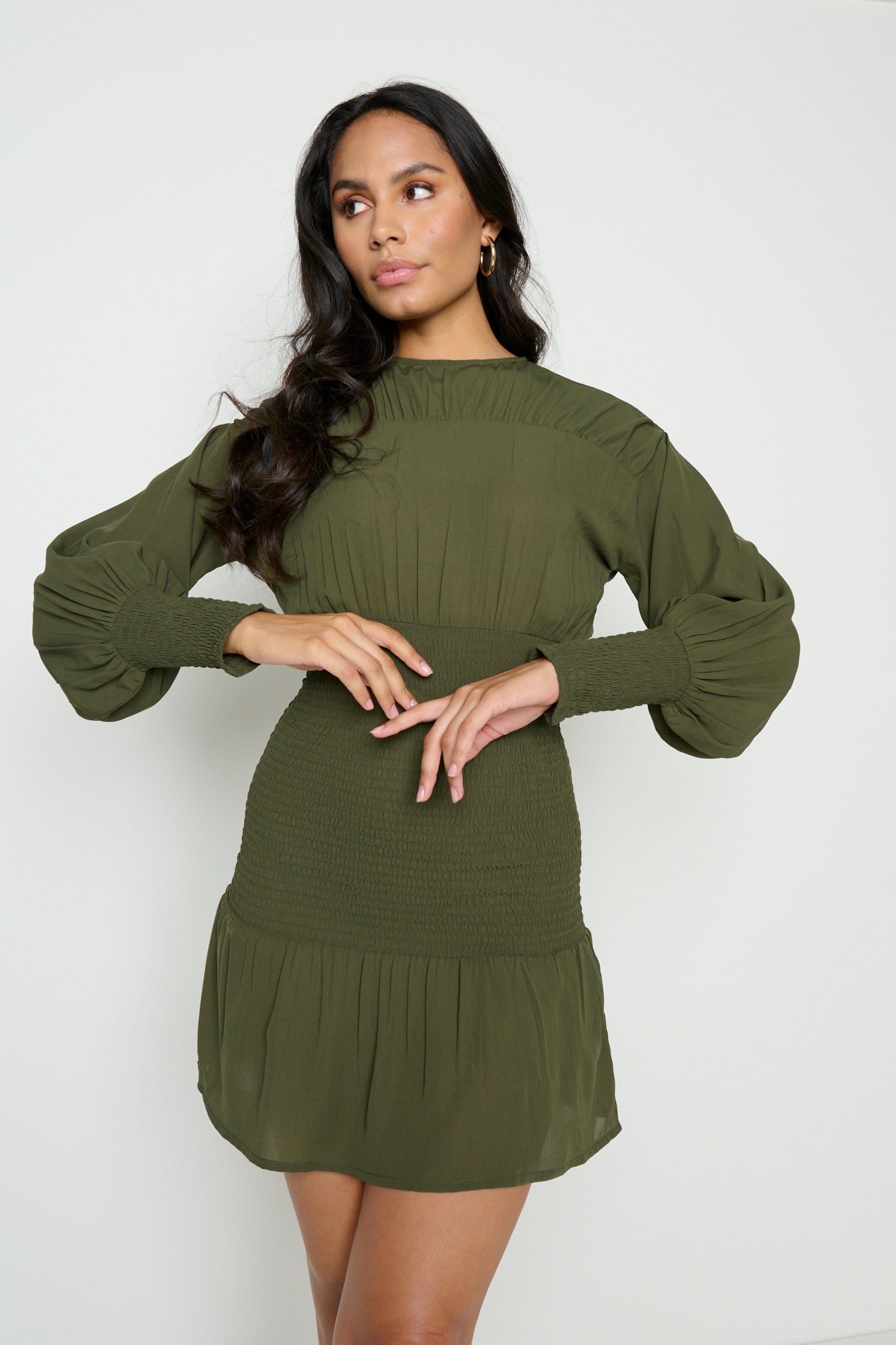 Lucille Mini Shirred Dress - Petrol Green