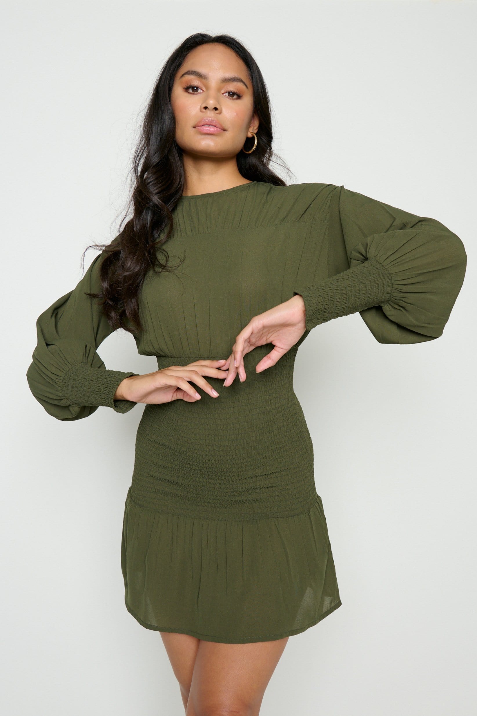 Lucille Mini Shirred Dress - Petrol Green