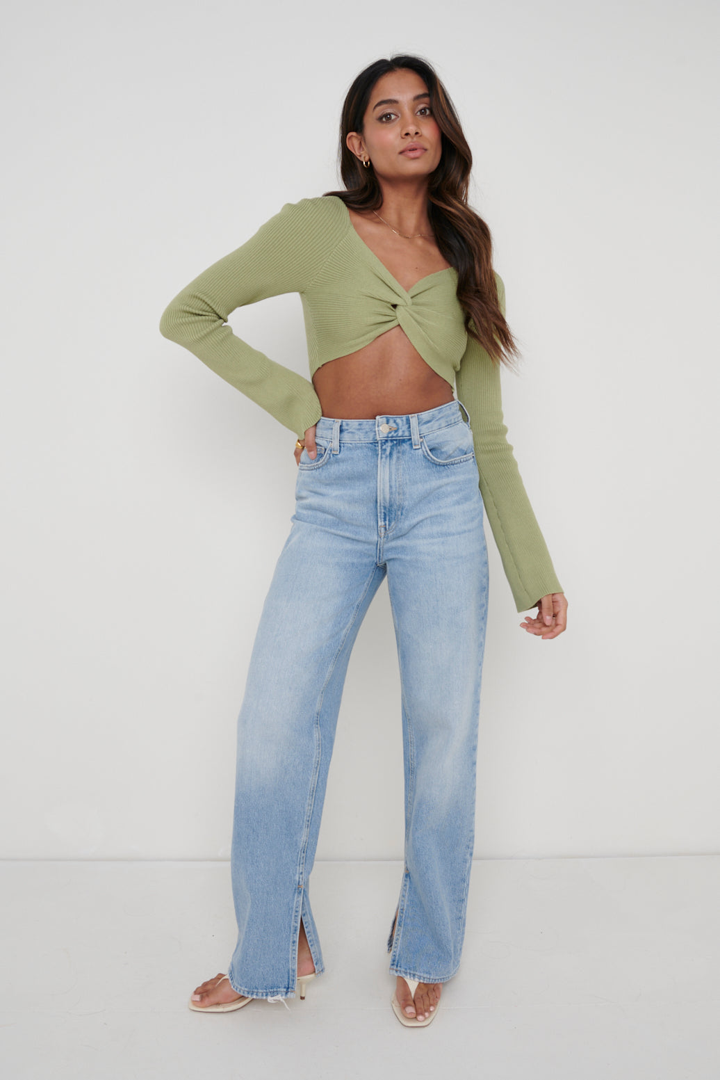 Maisie Long Sleeve Twist Knit Top - Olive