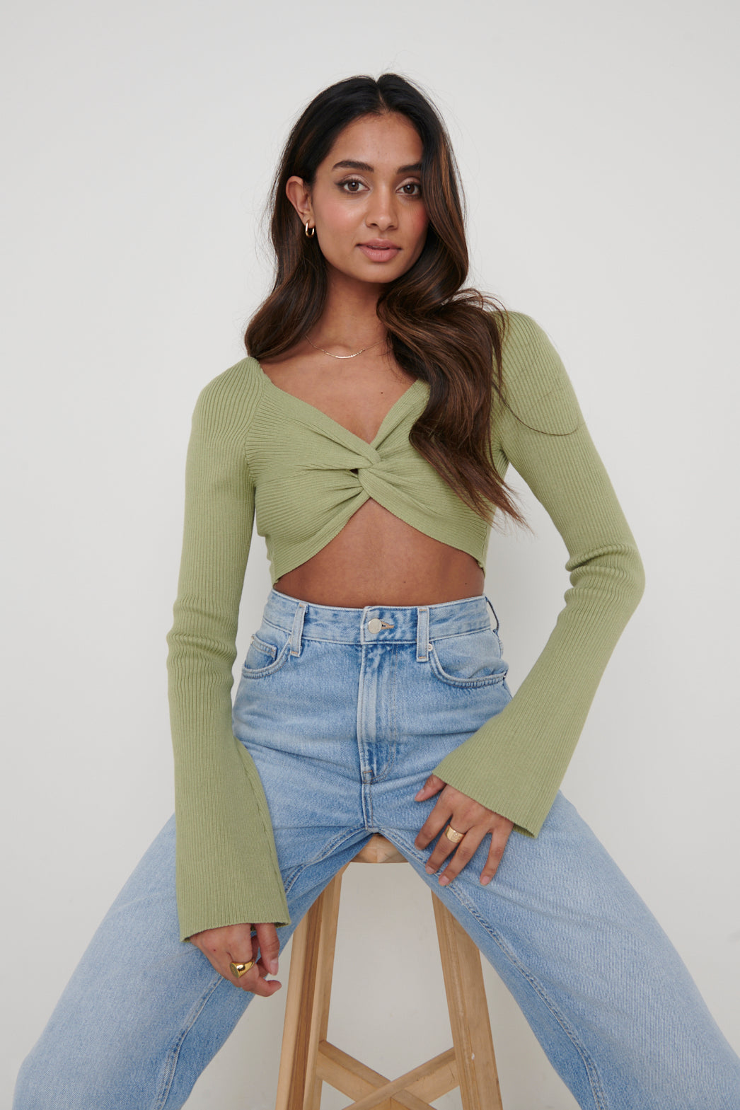 Maisie Long Sleeve Twist Knit Top - Olive