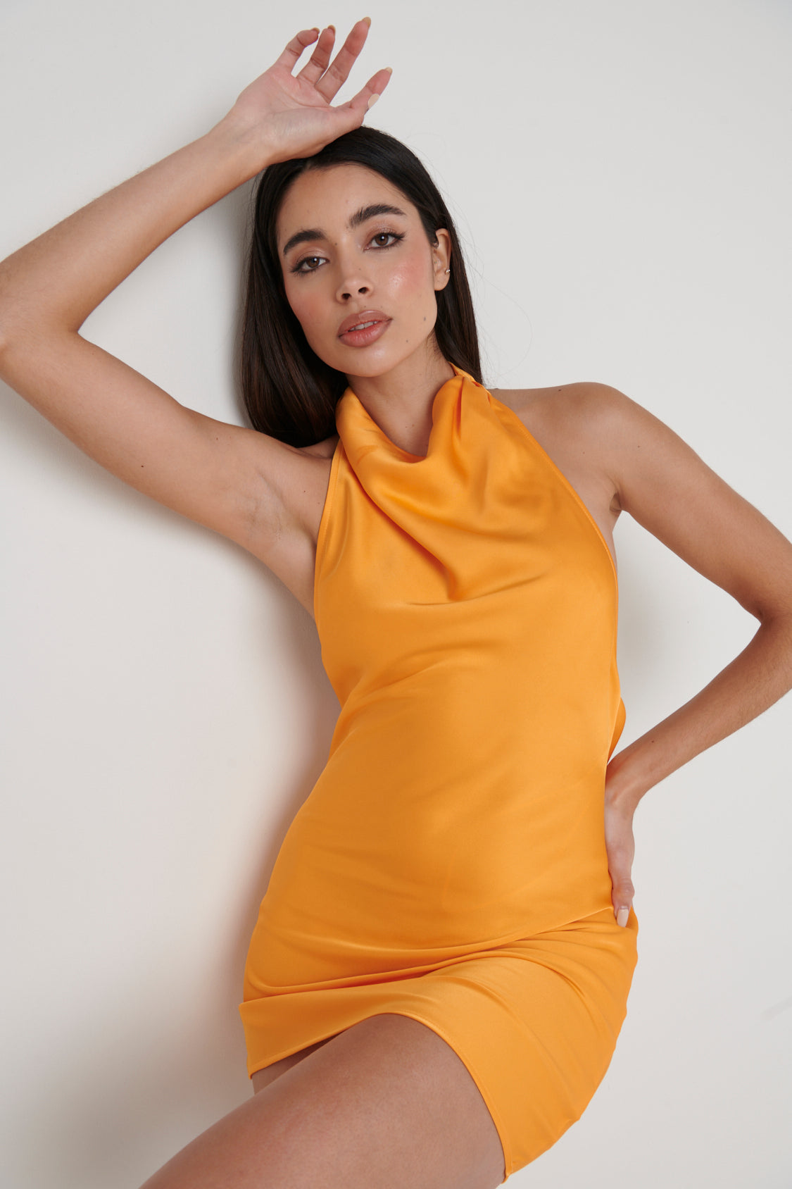 Margot Cowl Front Mini Dress - Tangerine