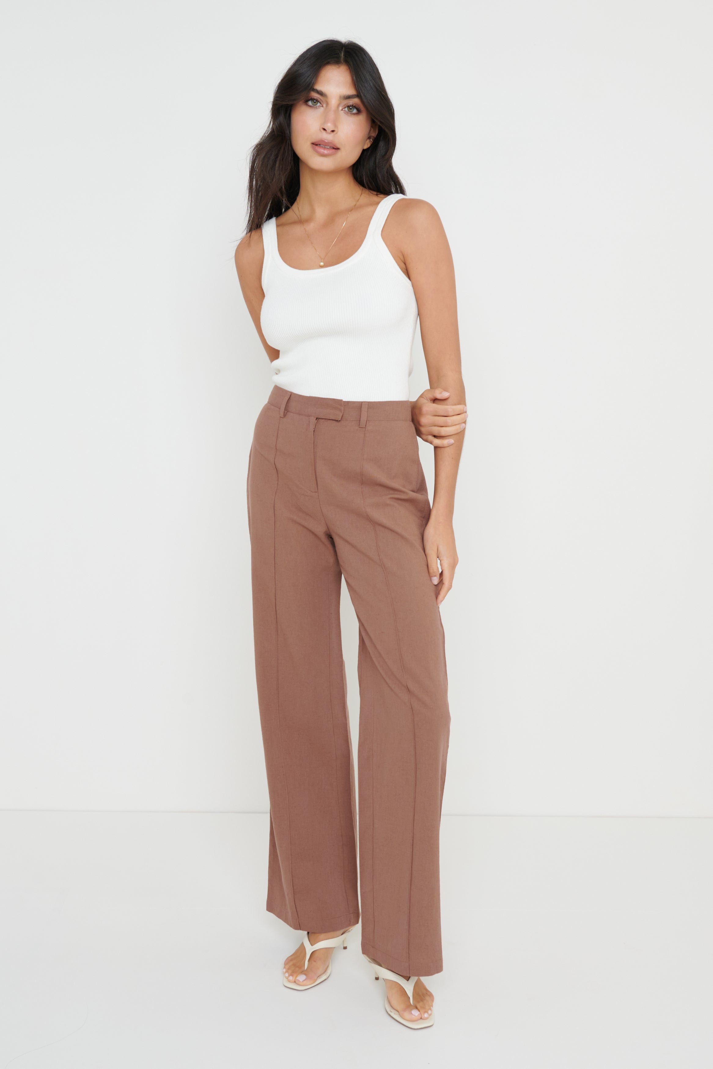 BROWN Faux leather cuffed trousers | Womens Trousers | Select Fashion