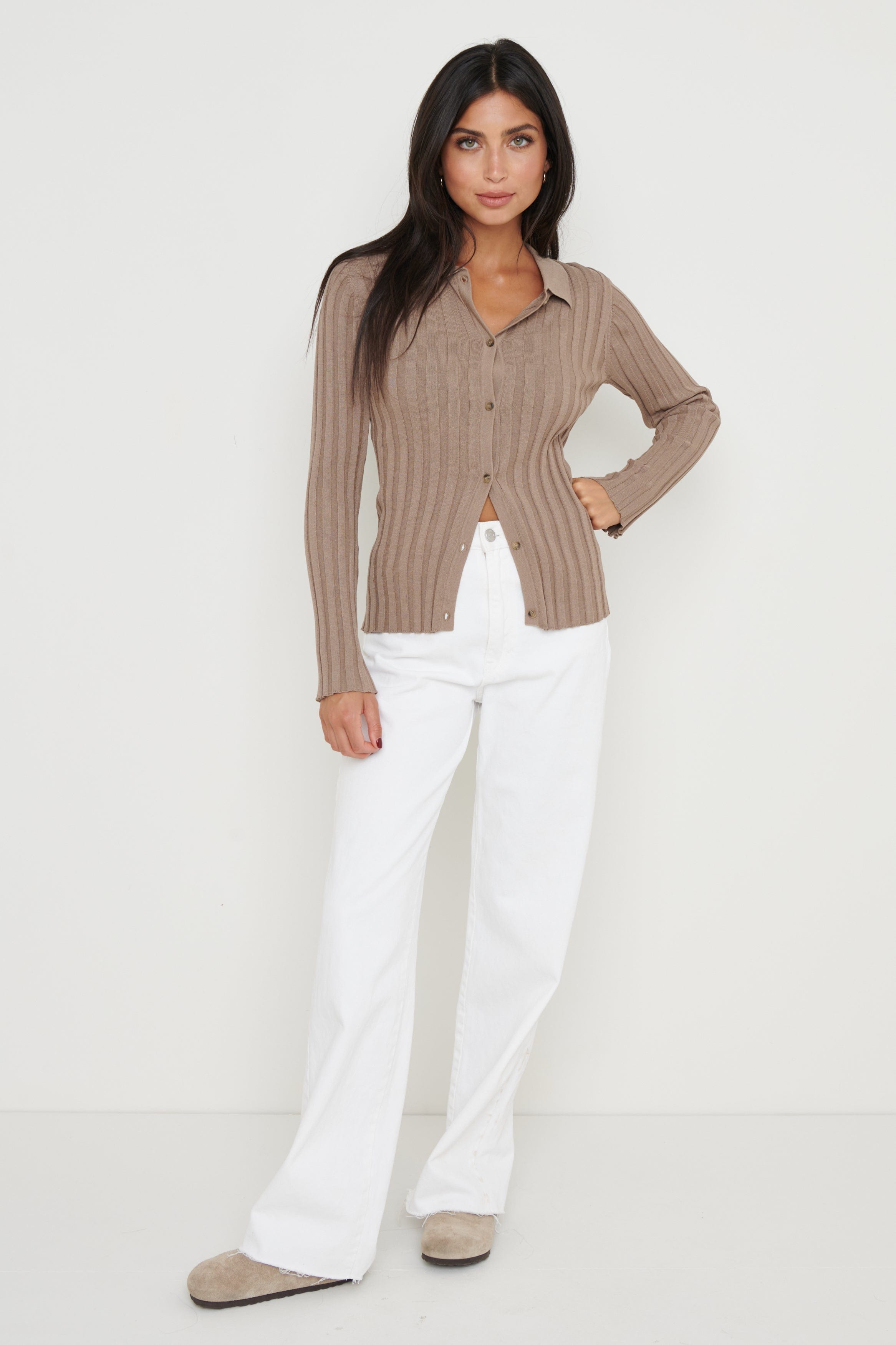 Micah Ribbed Knit Button Shirt - Taupe