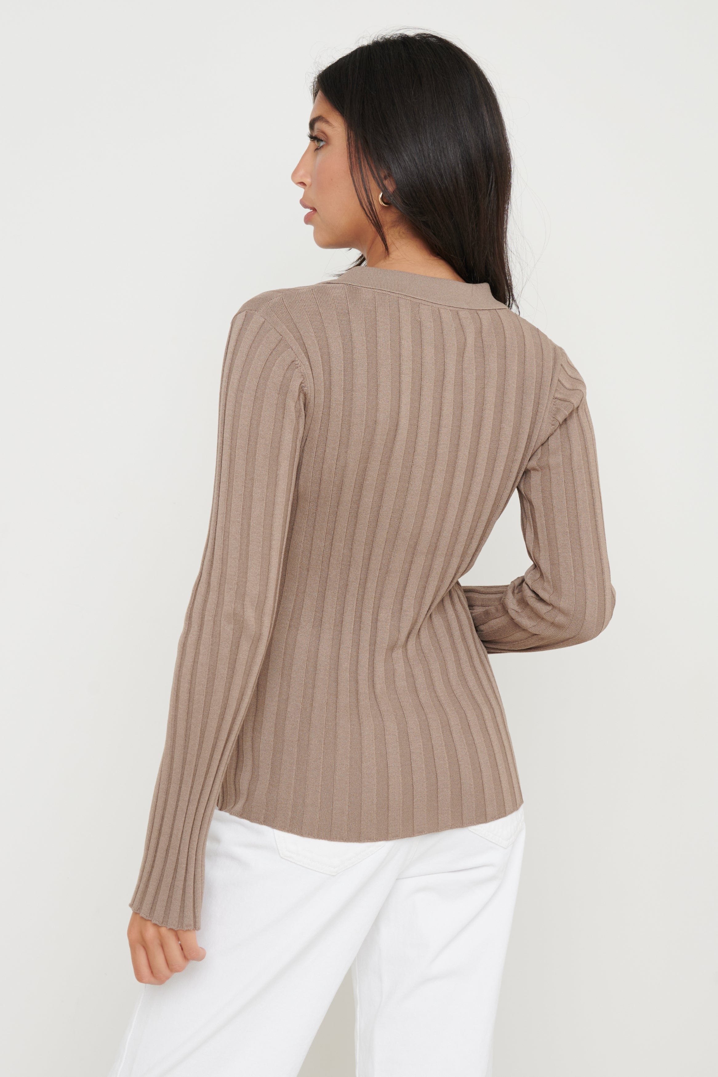 Micah Ribbed Knit Button Shirt - Taupe